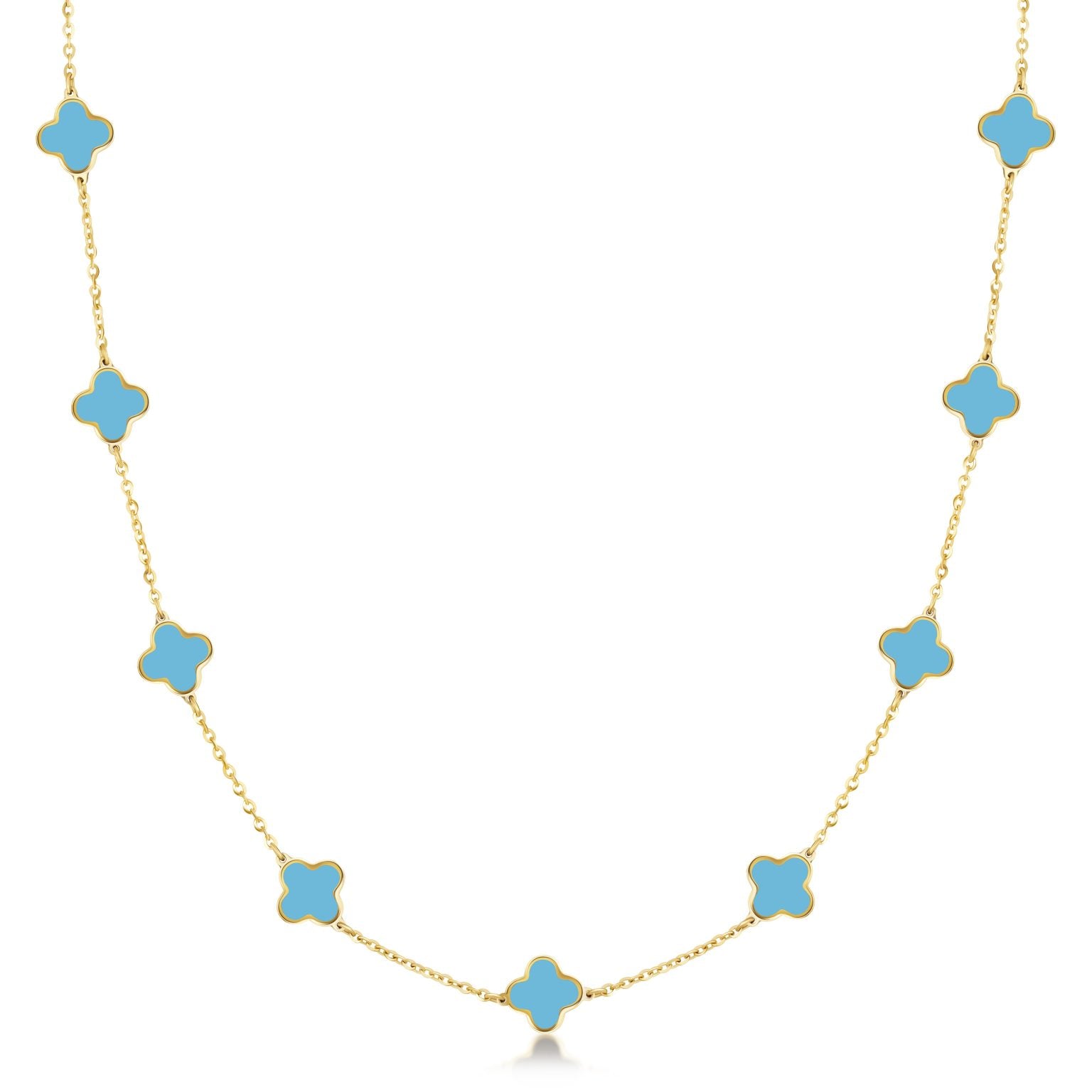 14K Yellow Gold Small Clover Station Necklace (Turquoise) Birmingham Jewelry Necklace Birmingham Jewelry 