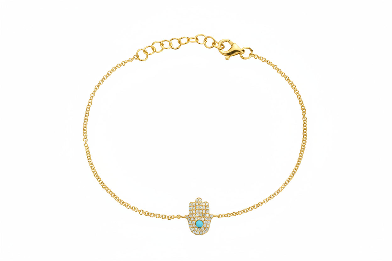 14K Yellow Gold Turqoise And Diamond Hamsa Bracelet Birmingham Jewelry Bracelet Birmingham Jewelry 