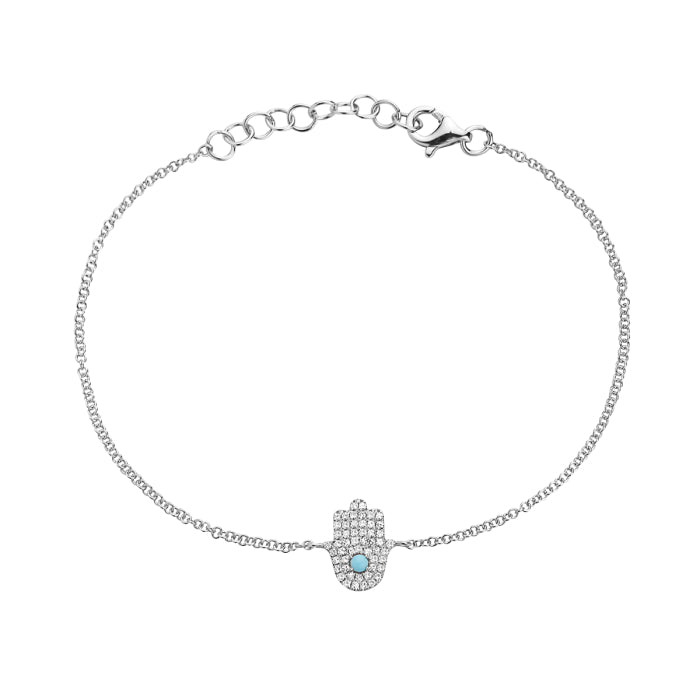 14K White Gold Turqoise And Diamond Hamsa Bracelet Birmingham Jewelry Bracelet Birmingham Jewelry 