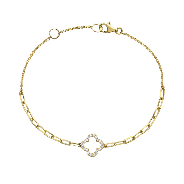 14K Yellow Gold Pavé Diamond Clover Gold Link Bracelet