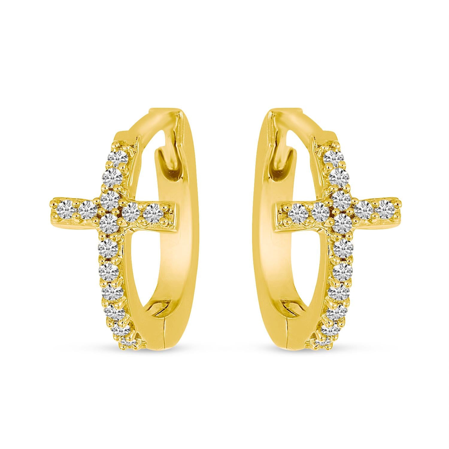 14K Gold Diamond Cross Huggie Earrings Birmingham Jewelry Earrings Birmingham Jewelry 