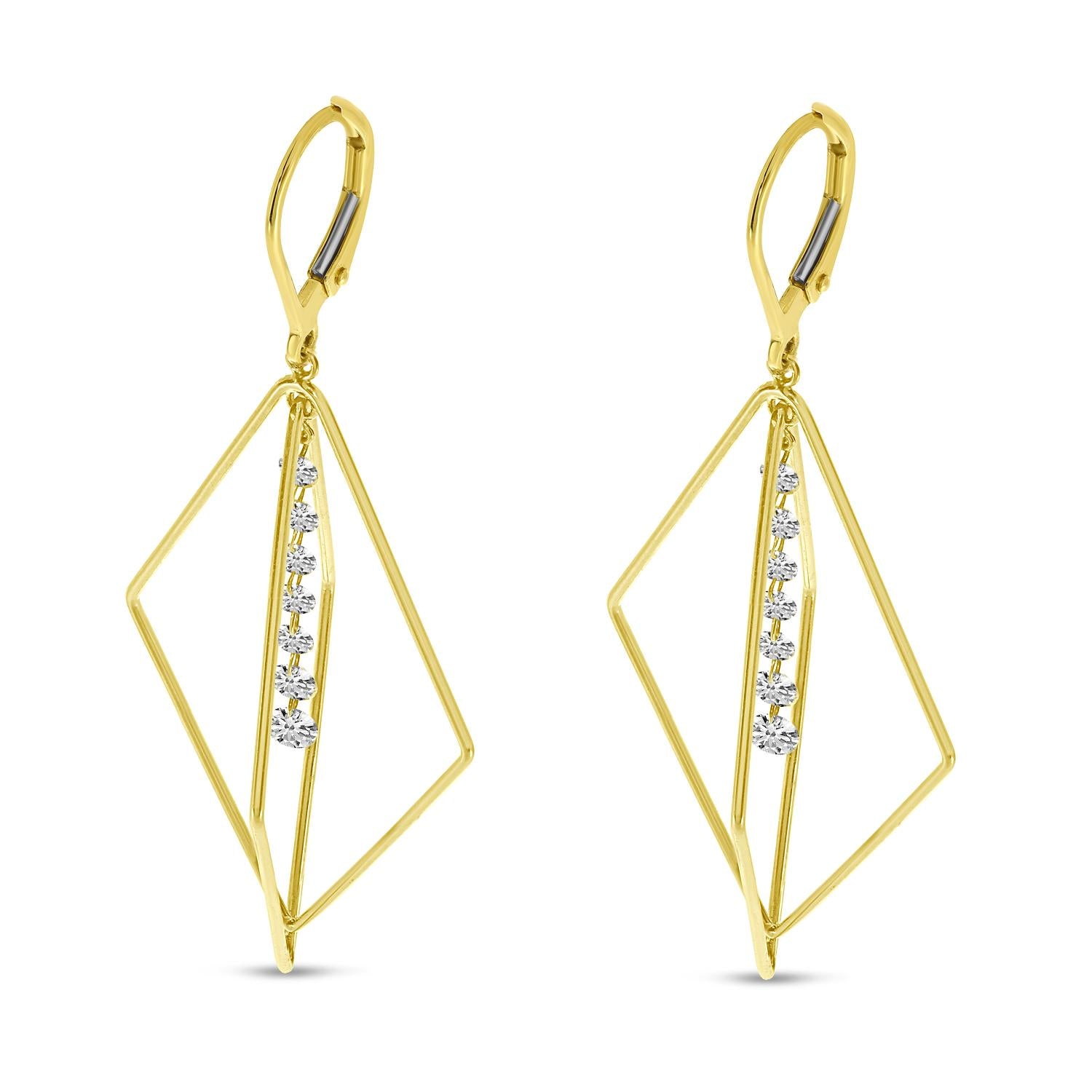 14K Gold Dashing Diamond 3D Geometric Triangle Earrings Birmingham Jewelry Earrings Birmingham Jewelry 