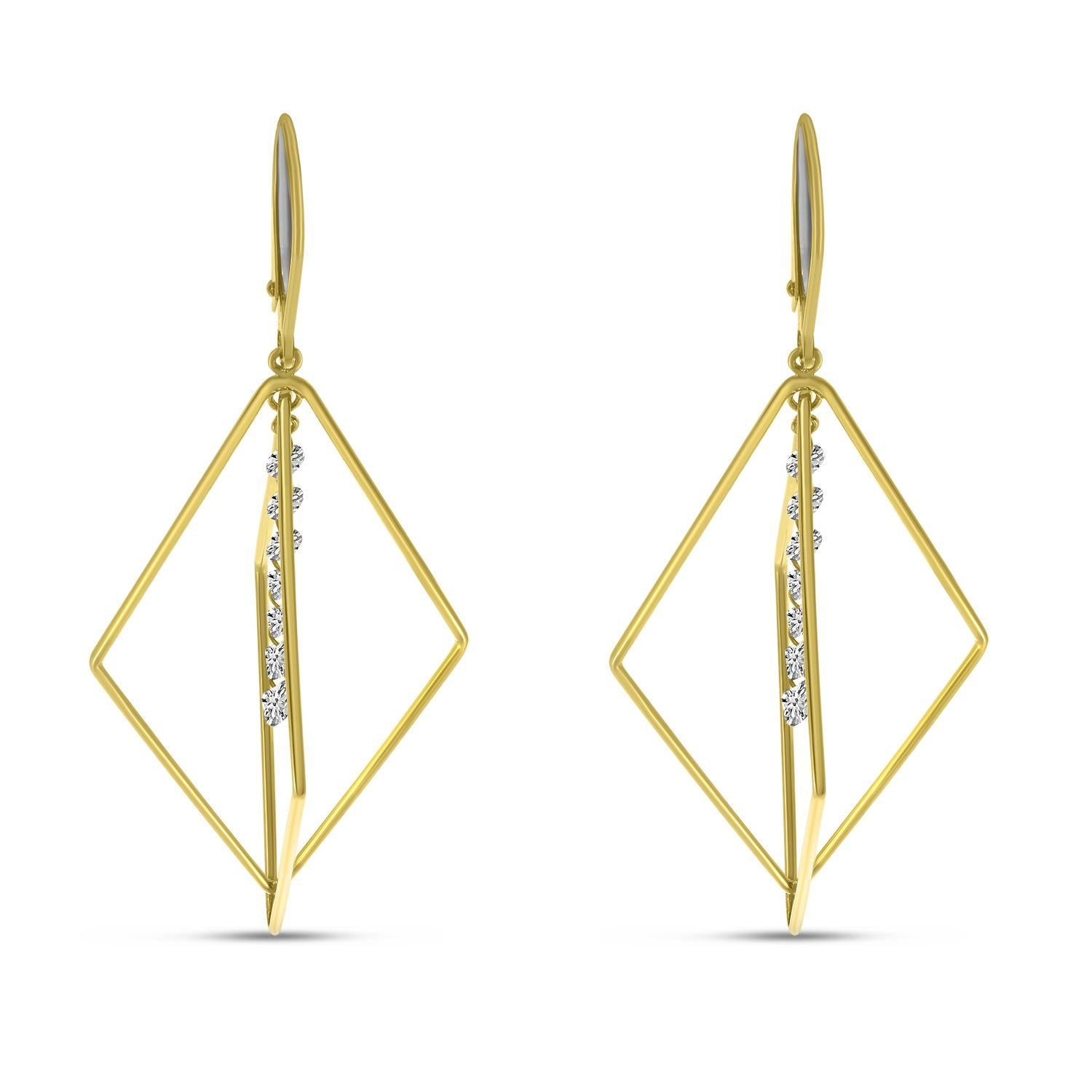 14K Gold Dashing Diamond 3D Geometric Triangle Earrings Birmingham Jewelry Earrings Birmingham Jewelry 