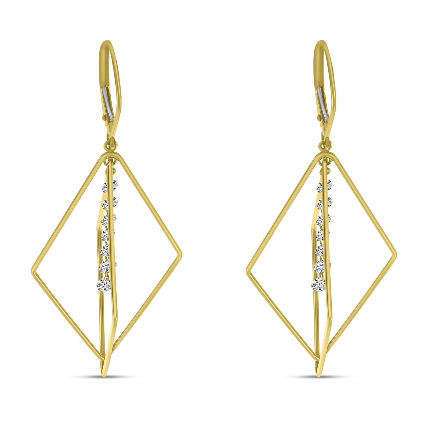 14K Gold Dashing Diamond 3D Geometric Triangle Earrings Birmingham Jewelry Earrings Birmingham Jewelry 