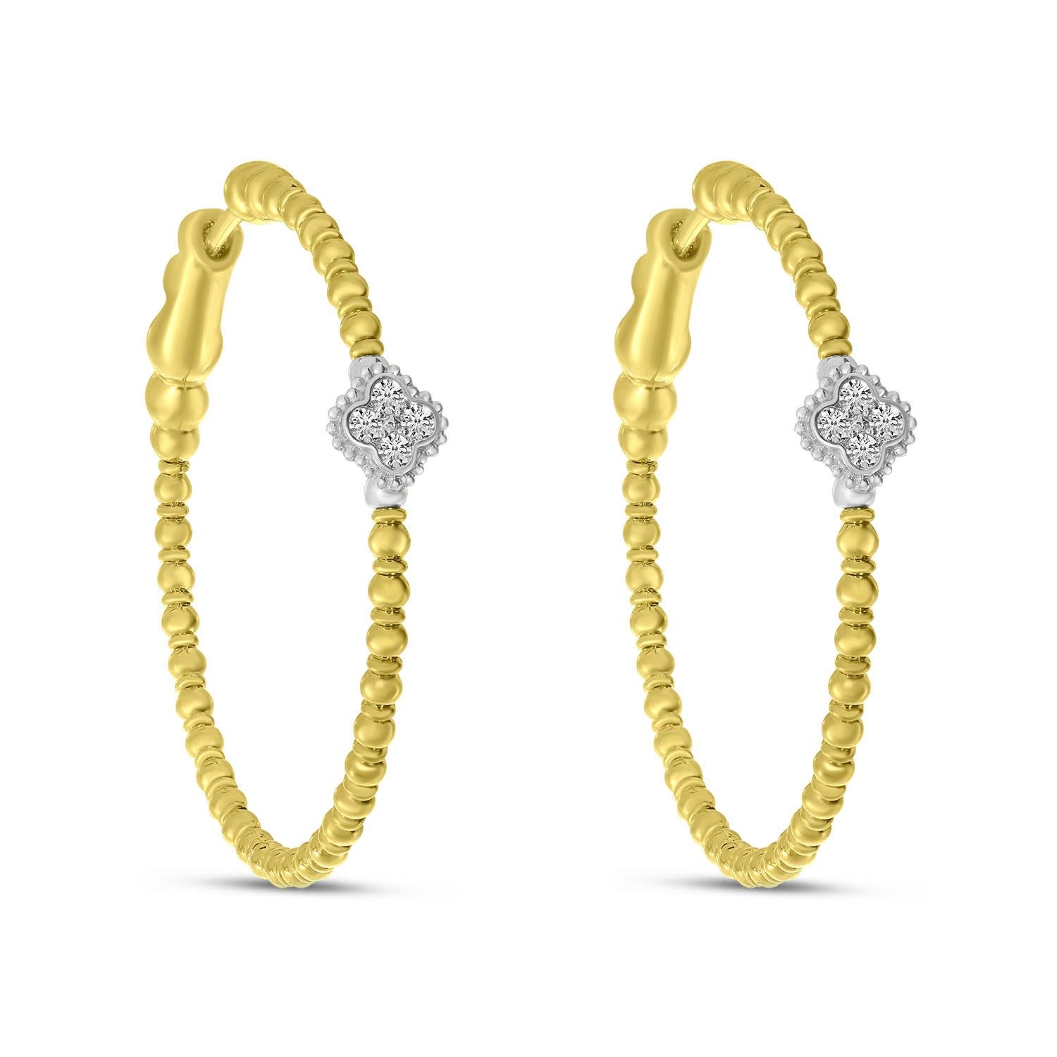 14K Two Tone Gold Diamond Clover Flexible Hoop Earrings Birmingham Jewelry Earrings Birmingham Jewelry 