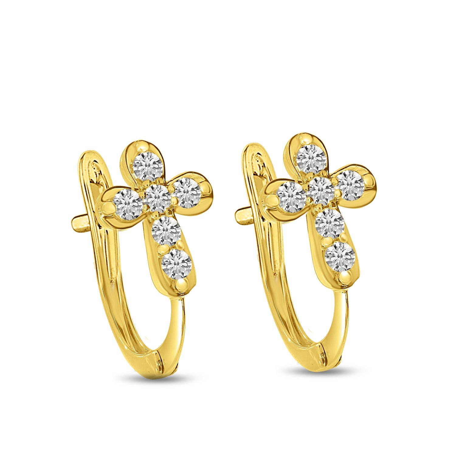14K Gold Diamond Bubble Cross Huggie Birmingham Jewelry Earrings Birmingham Jewelry 