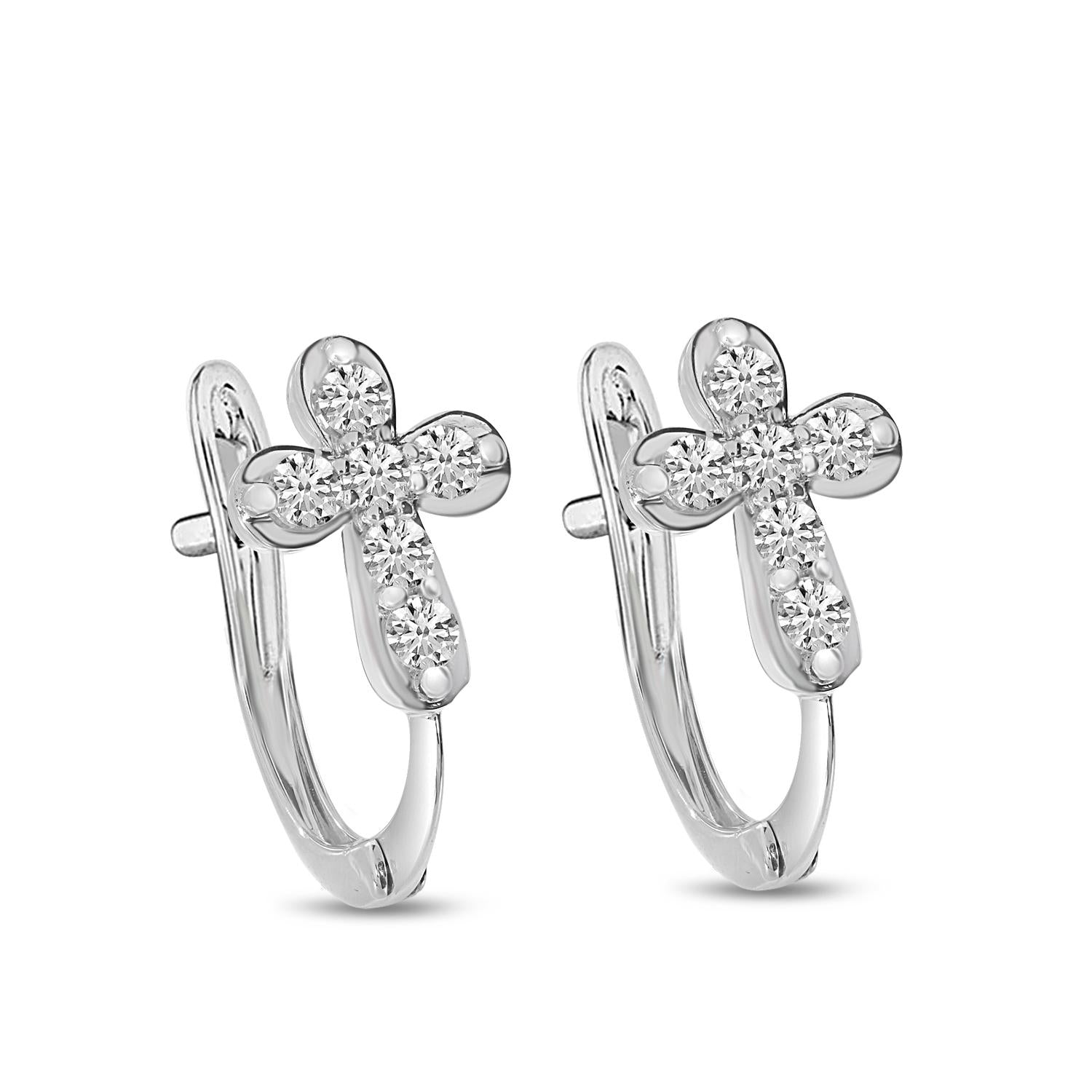 14K Gold Diamond Bubble Cross Huggie Birmingham Jewelry Earrings Birmingham Jewelry 