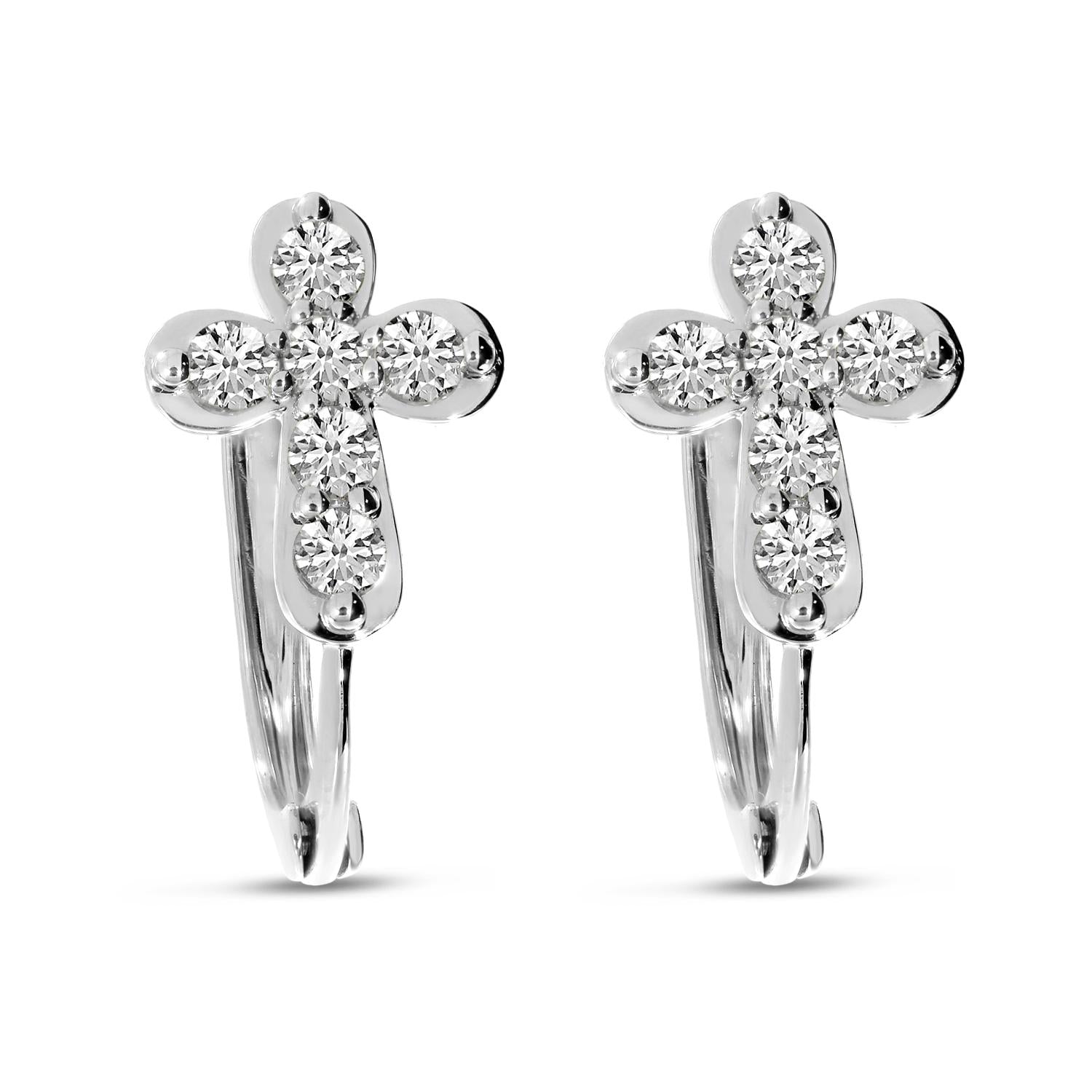 14K Gold Diamond Bubble Cross Huggie Birmingham Jewelry Earrings Birmingham Jewelry 