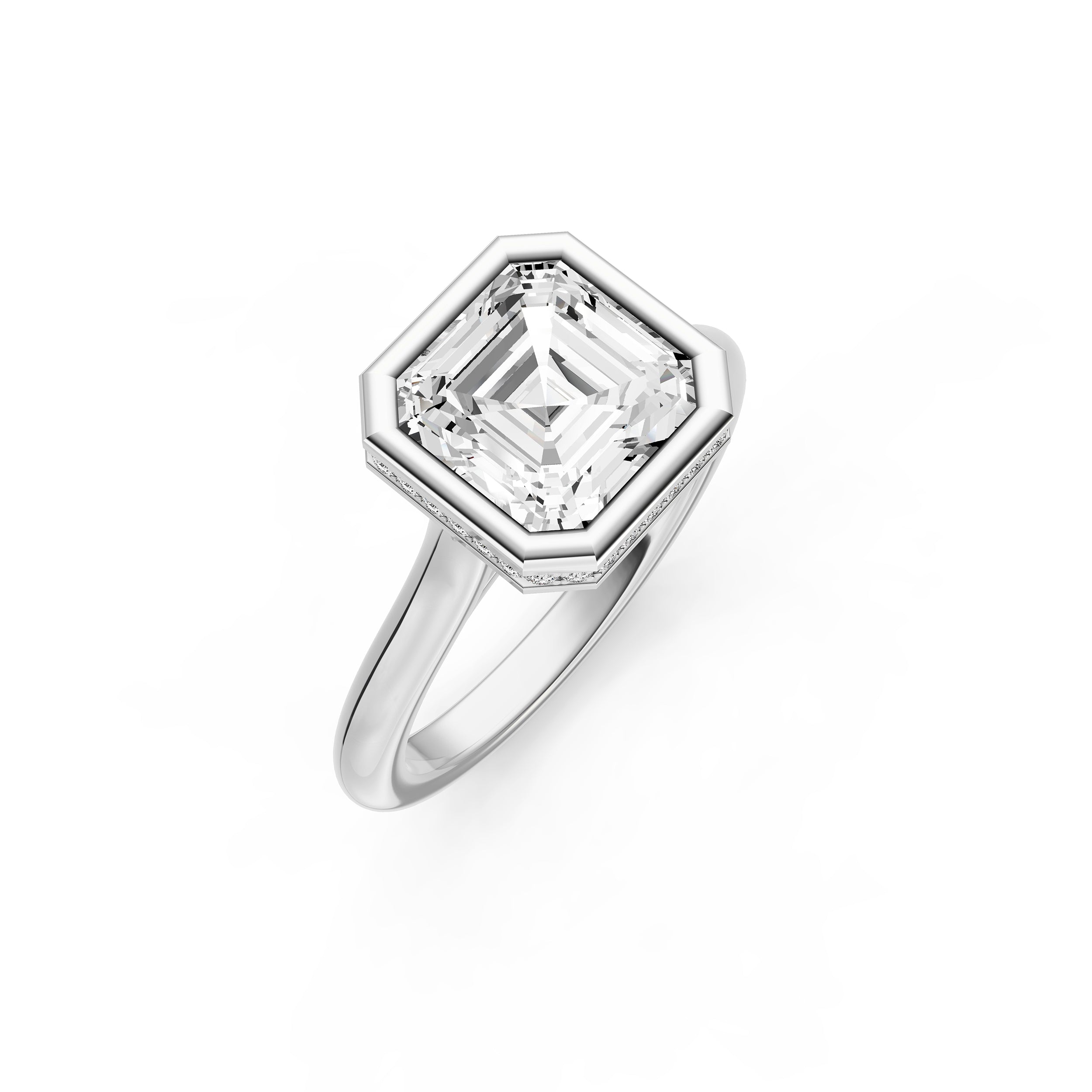 Bezel Hidden Halo Engagement Ring (Asscher) Birmingham Jewelry Engagement Ring Birmingham Jewelry 