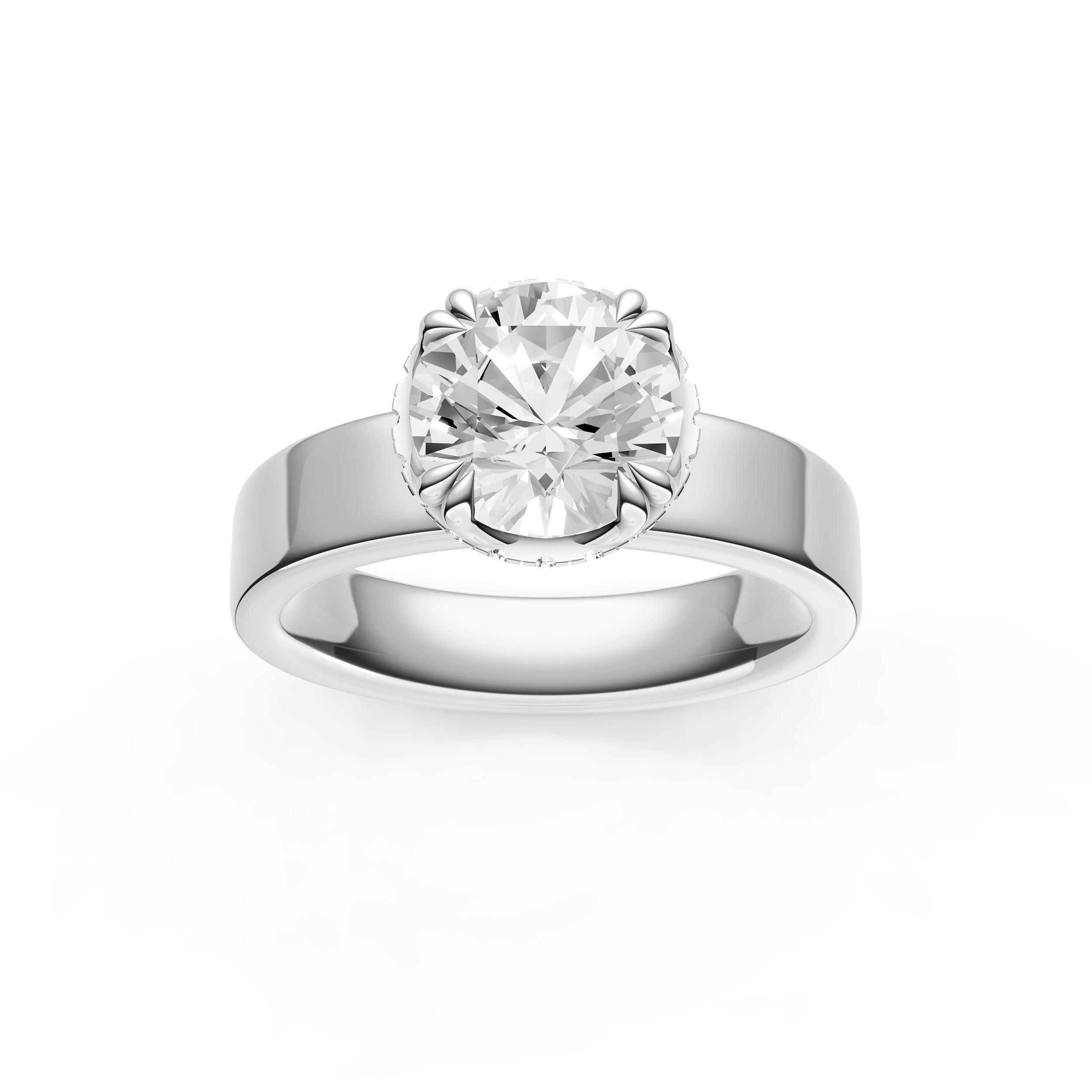 Crown Hidden Halo Wide Engagement Ring (Round) Birmingham Jewelry Engagement Ring Birmingham Jewelry 