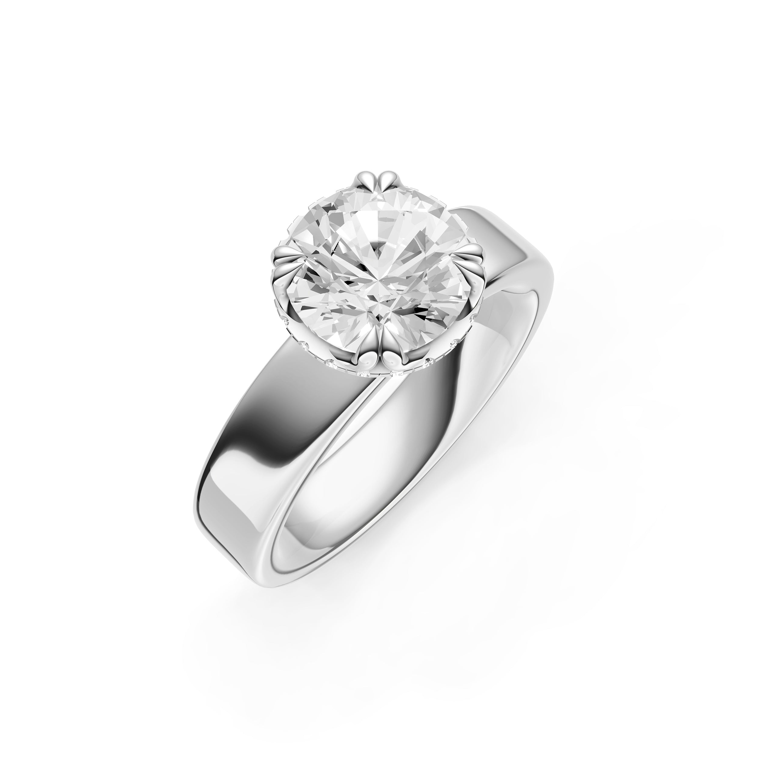 Crown Hidden Halo Wide Engagement Ring (Round) Birmingham Jewelry Engagement Ring Birmingham Jewelry 