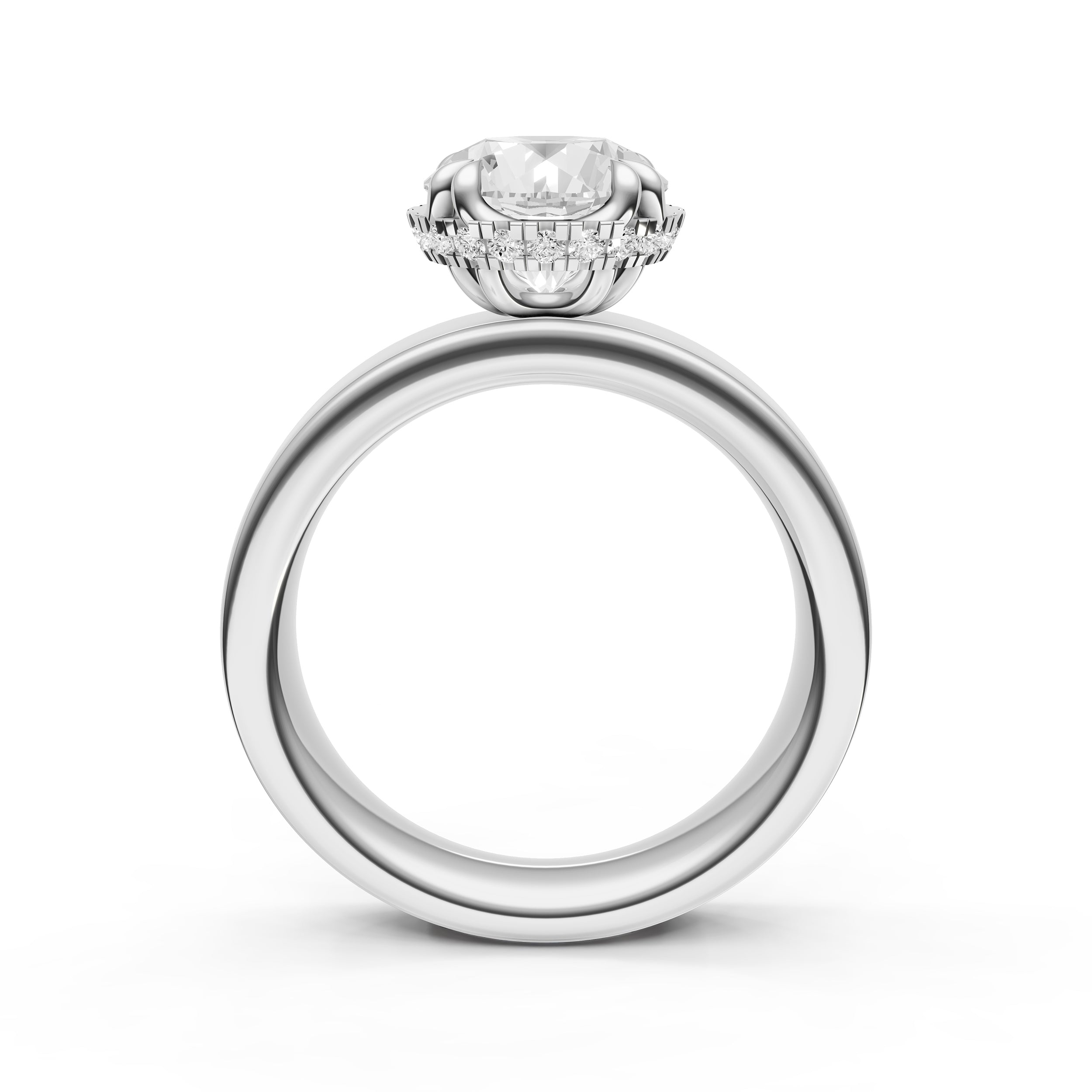 Crown Hidden Halo Wide Engagement Ring (Round) Birmingham Jewelry Engagement Ring Birmingham Jewelry 