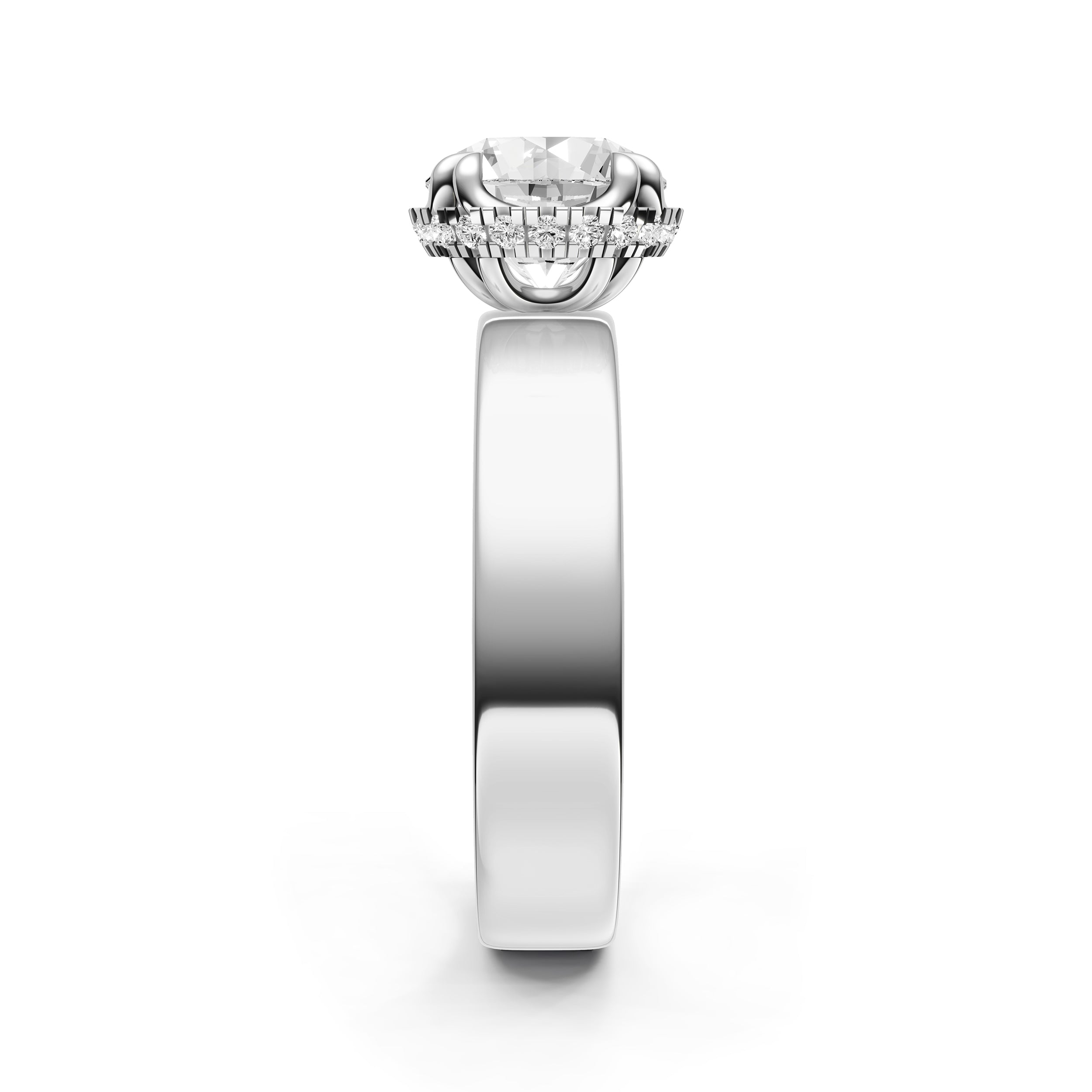 Crown Hidden Halo Wide Engagement Ring (Round) Birmingham Jewelry Engagement Ring Birmingham Jewelry 