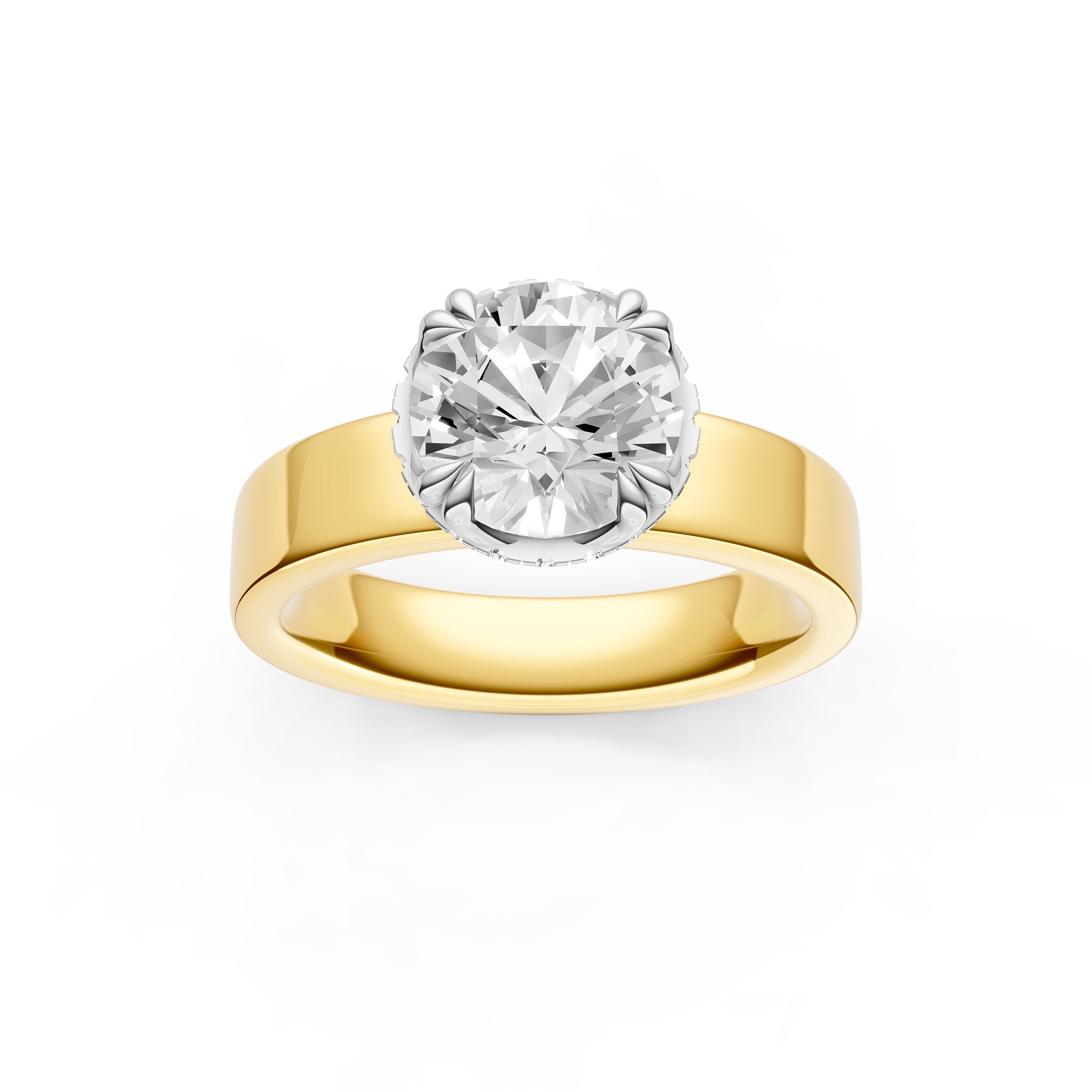 Crown Hidden Halo Wide Engagement Ring (Round) Birmingham Jewelry Engagement Ring Birmingham Jewelry 