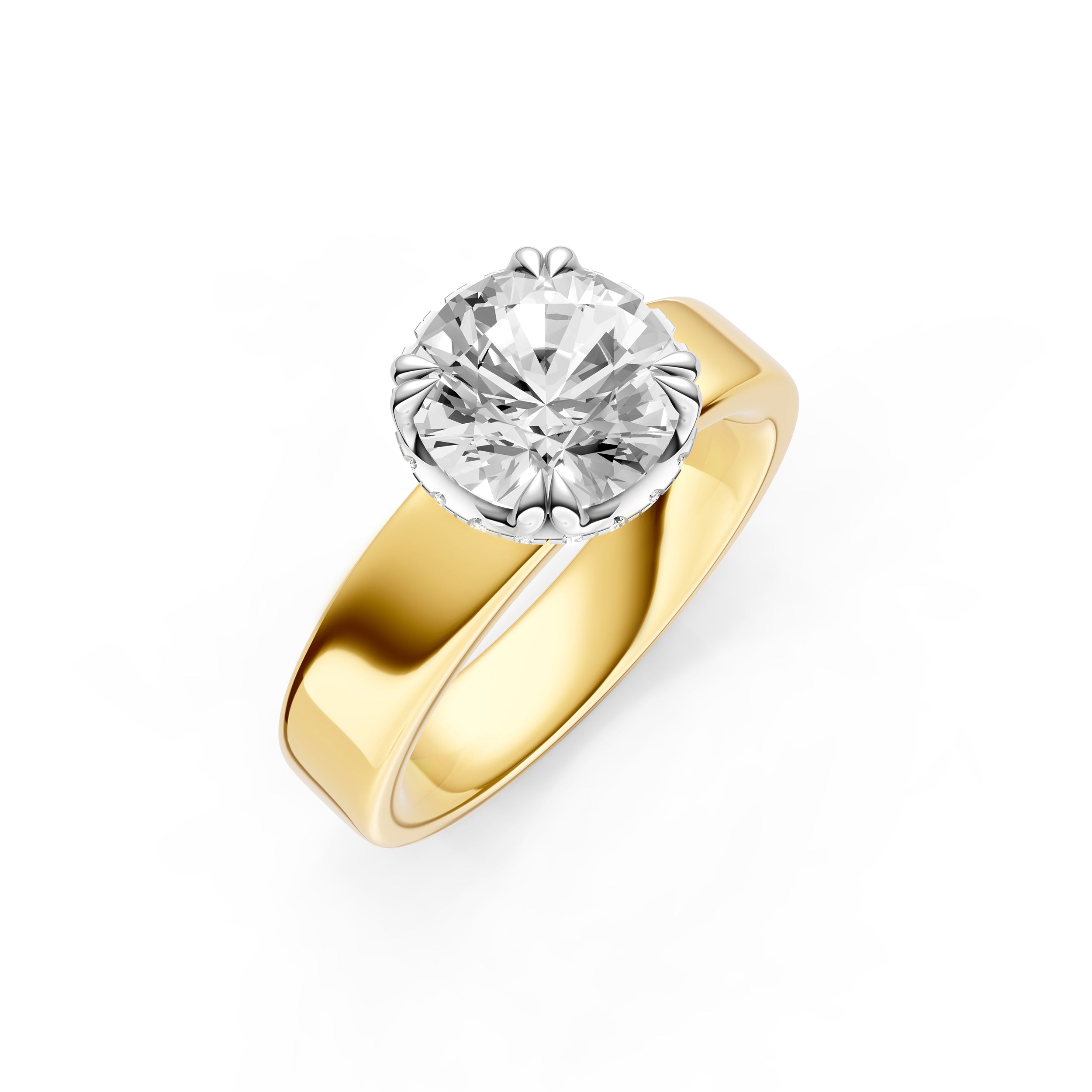 Crown Hidden Halo Wide Engagement Ring (Round) Birmingham Jewelry Engagement Ring Birmingham Jewelry 