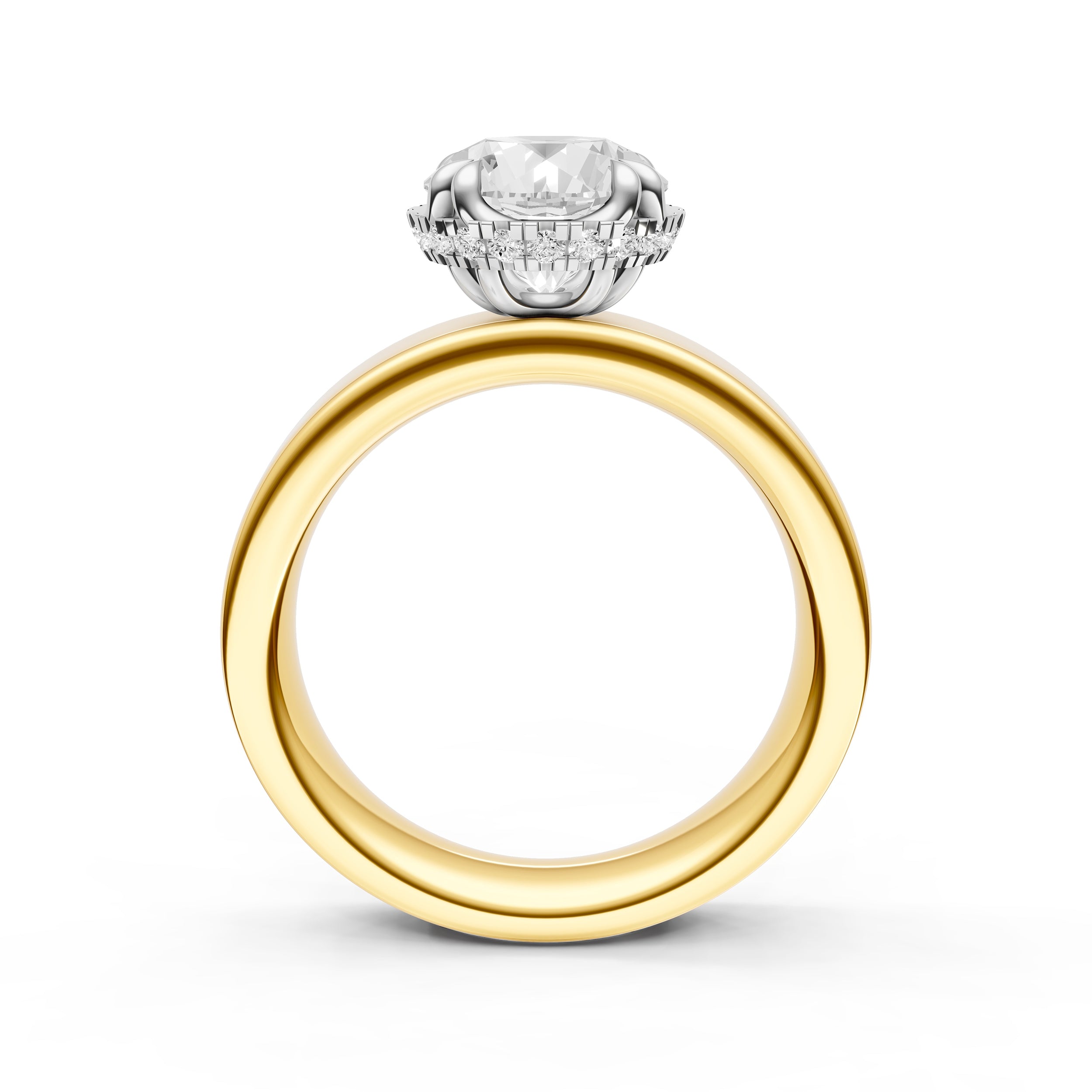 Crown Hidden Halo Wide Engagement Ring (Round) Birmingham Jewelry Engagement Ring Birmingham Jewelry 