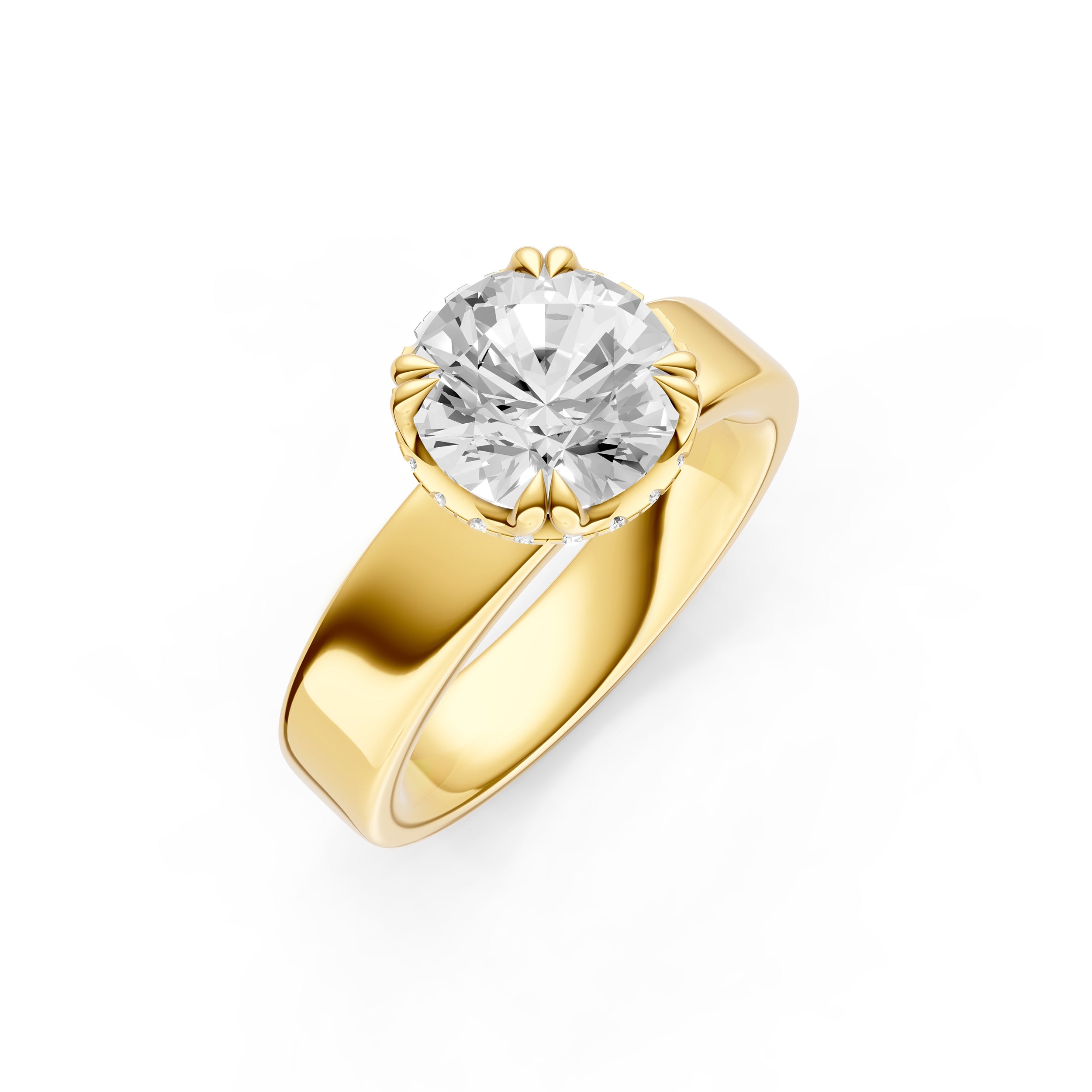 Crown Hidden Halo Wide Engagement Ring (Round) Birmingham Jewelry Engagement Ring Birmingham Jewelry 