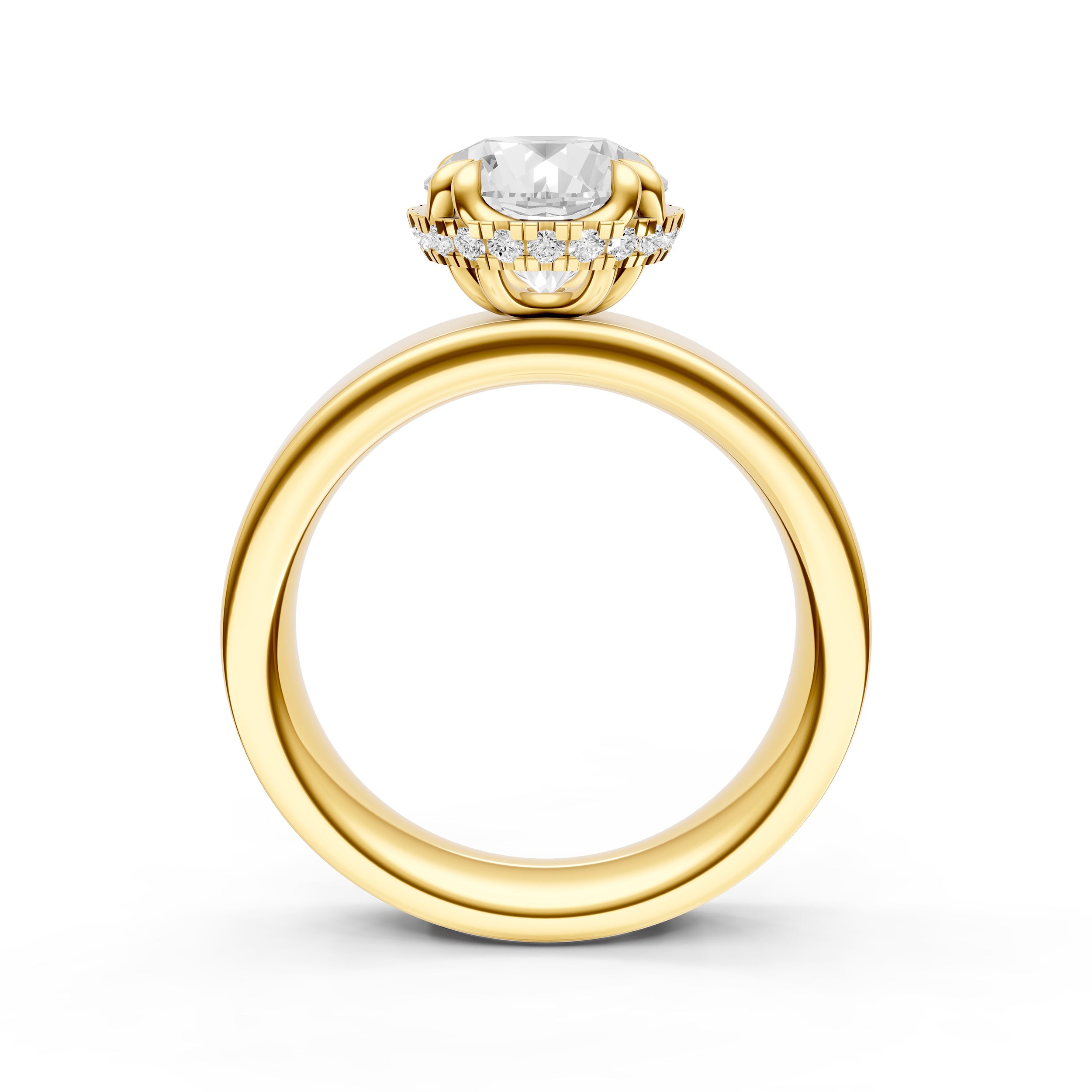 Crown Hidden Halo Wide Engagement Ring (Round) Birmingham Jewelry Engagement Ring Birmingham Jewelry 