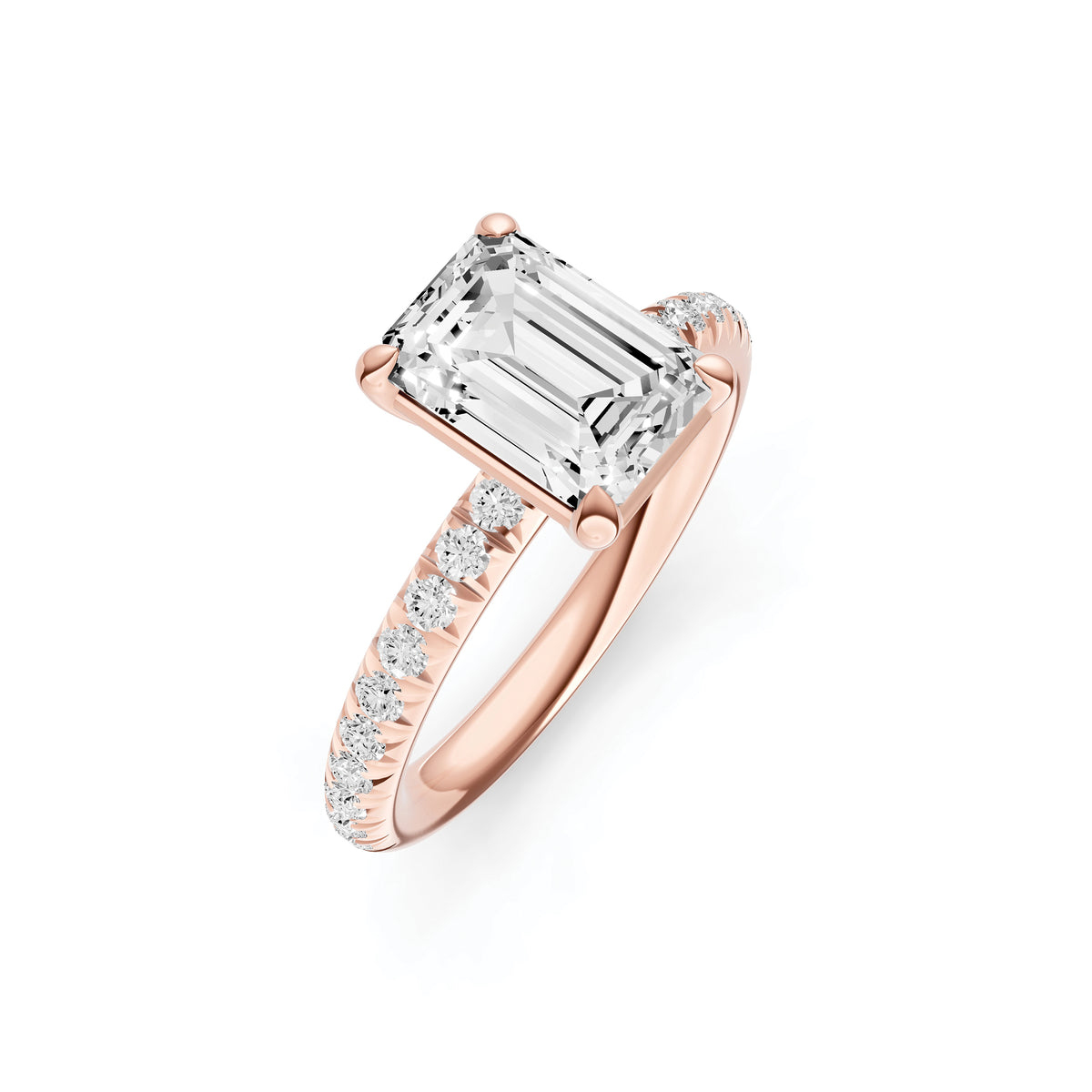 Classic French Pavé Engagement Ring (Emerald)