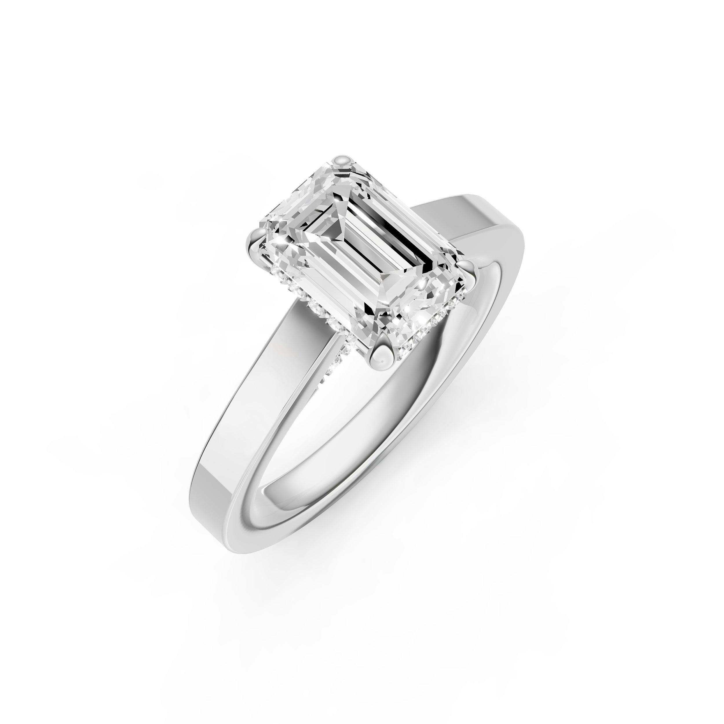 Diamond Bar Hidden Halo Engagement Ring (Emerald Cut) Birmingham Jewelry Engagement Ring Birmingham Jewelry 