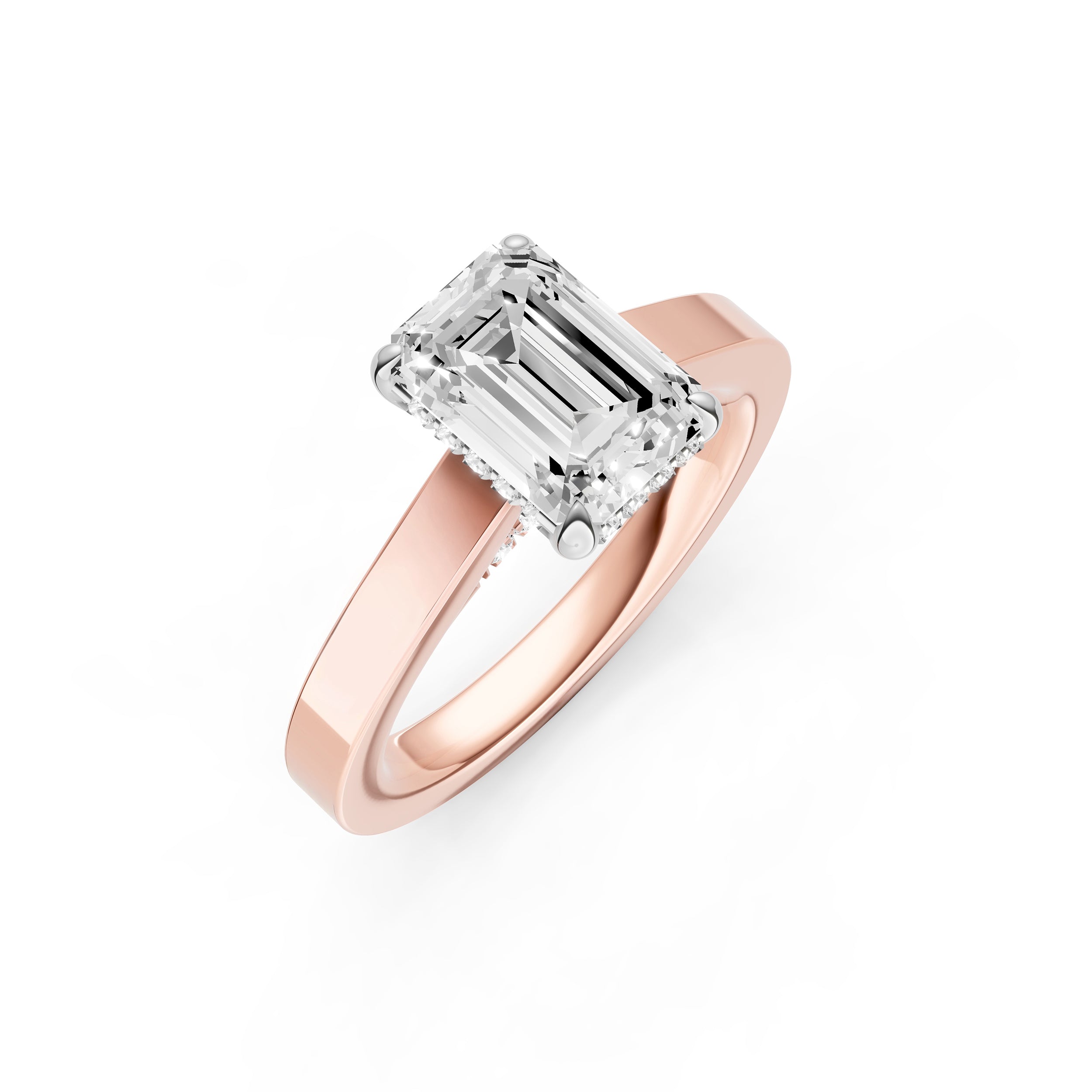 Diamond Bar Hidden Halo Engagement Ring (Emerald Cut) Birmingham Jewelry Engagement Ring Birmingham Jewelry 