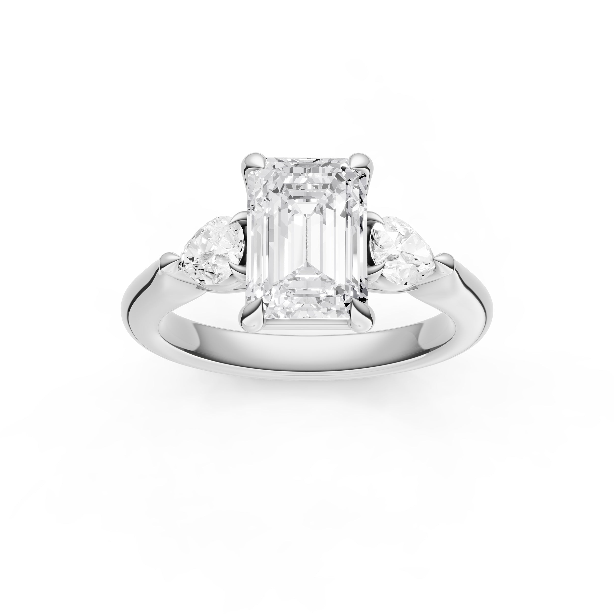 3 Stone Pear Engagement Ring (Emerald Cut)