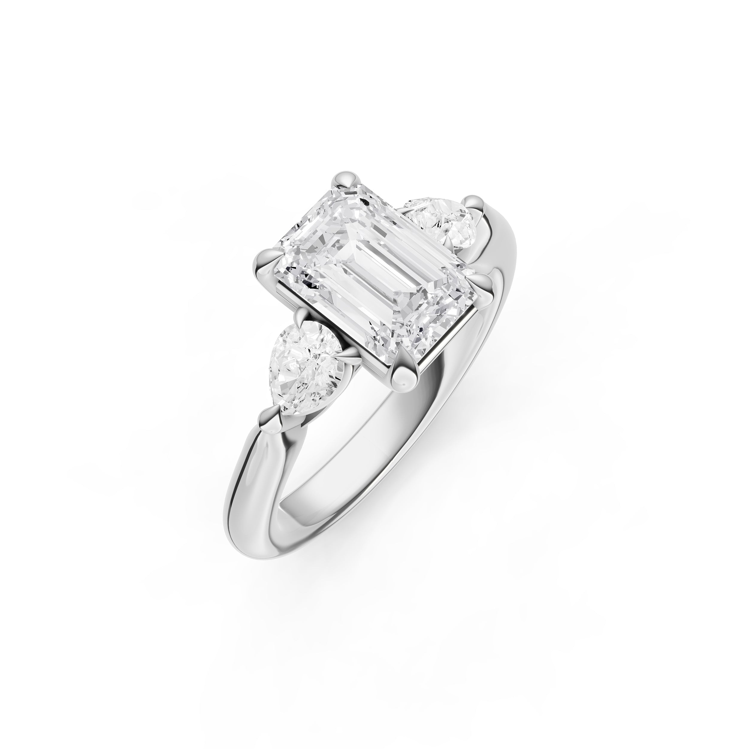 3 Stone Pear Engagement Ring (Emerald Cut)
