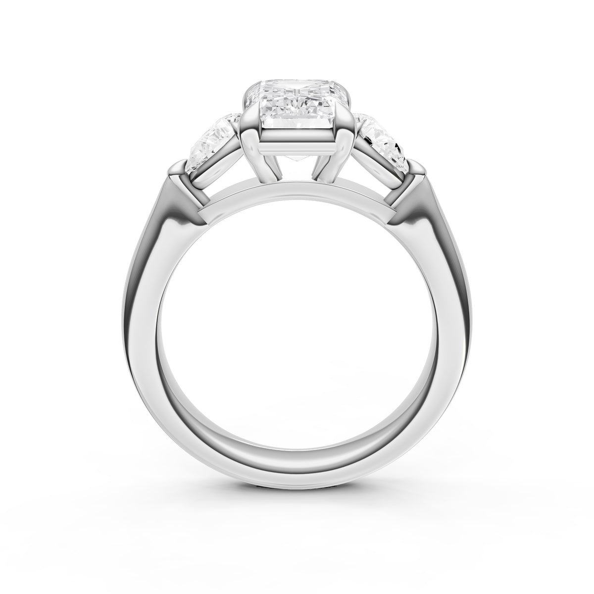 3 Stone Pear Engagement Ring (Emerald Cut)