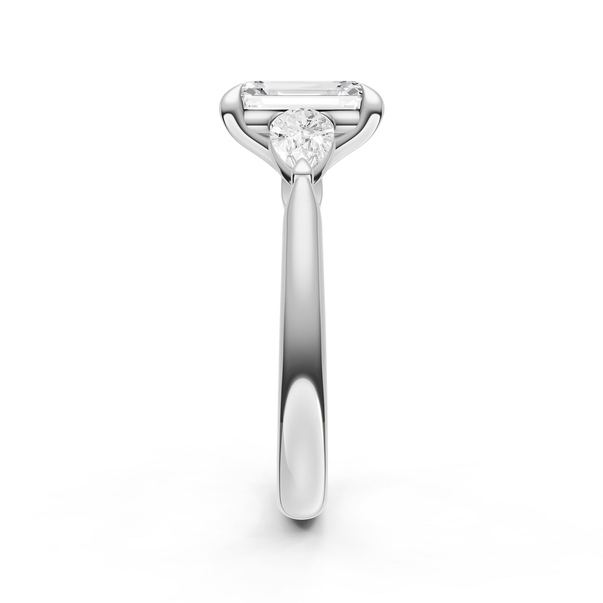 3 Stone Pear Engagement Ring (Emerald Cut)