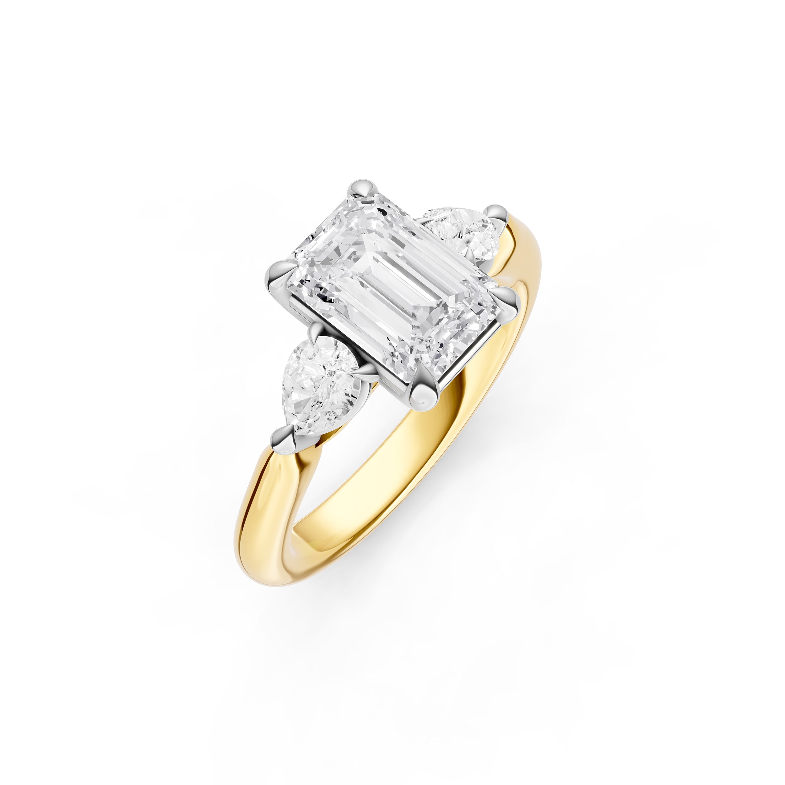 3 Stone Pear Engagement Ring (Emerald Cut)