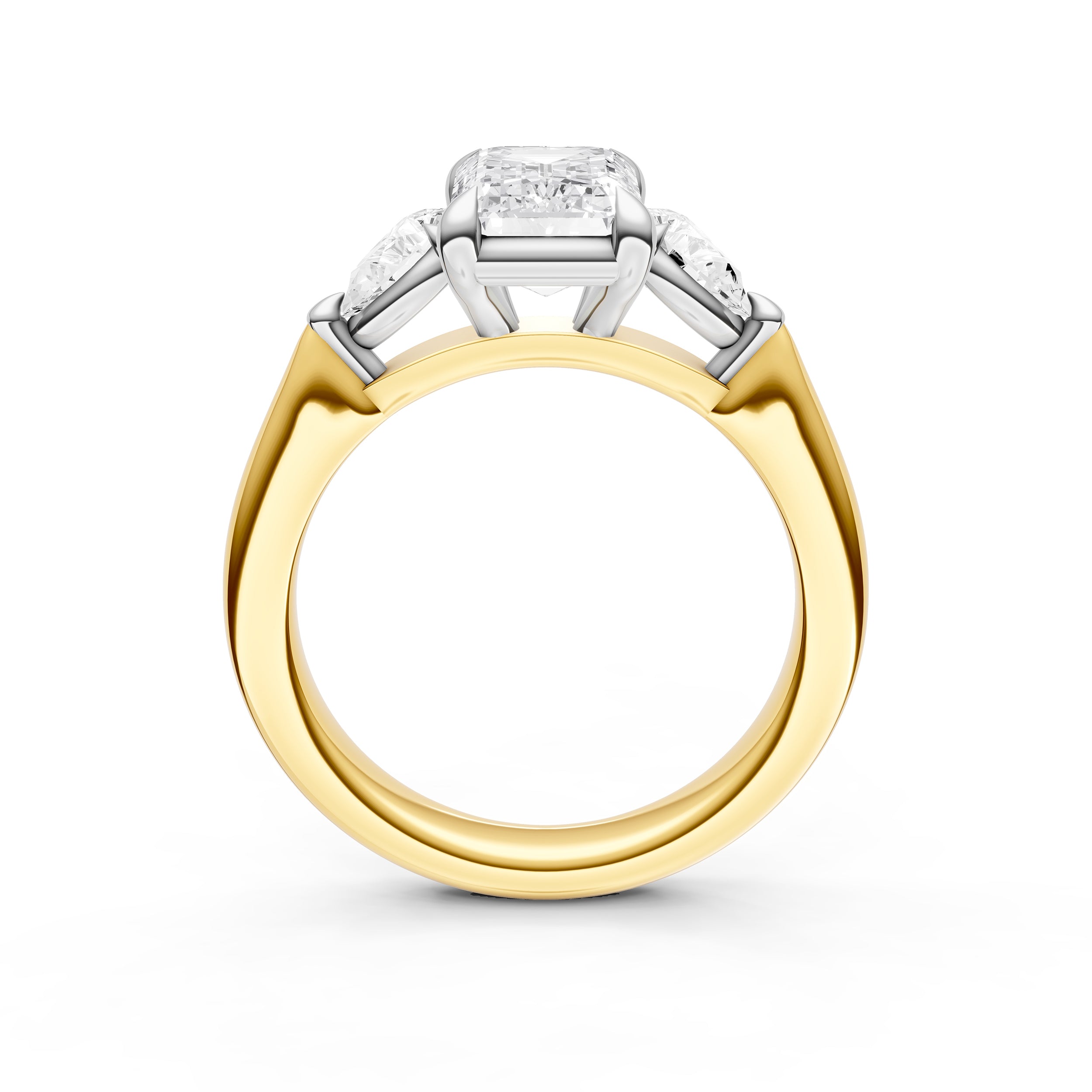 3 Stone Pear Engagement Ring (Emerald Cut)