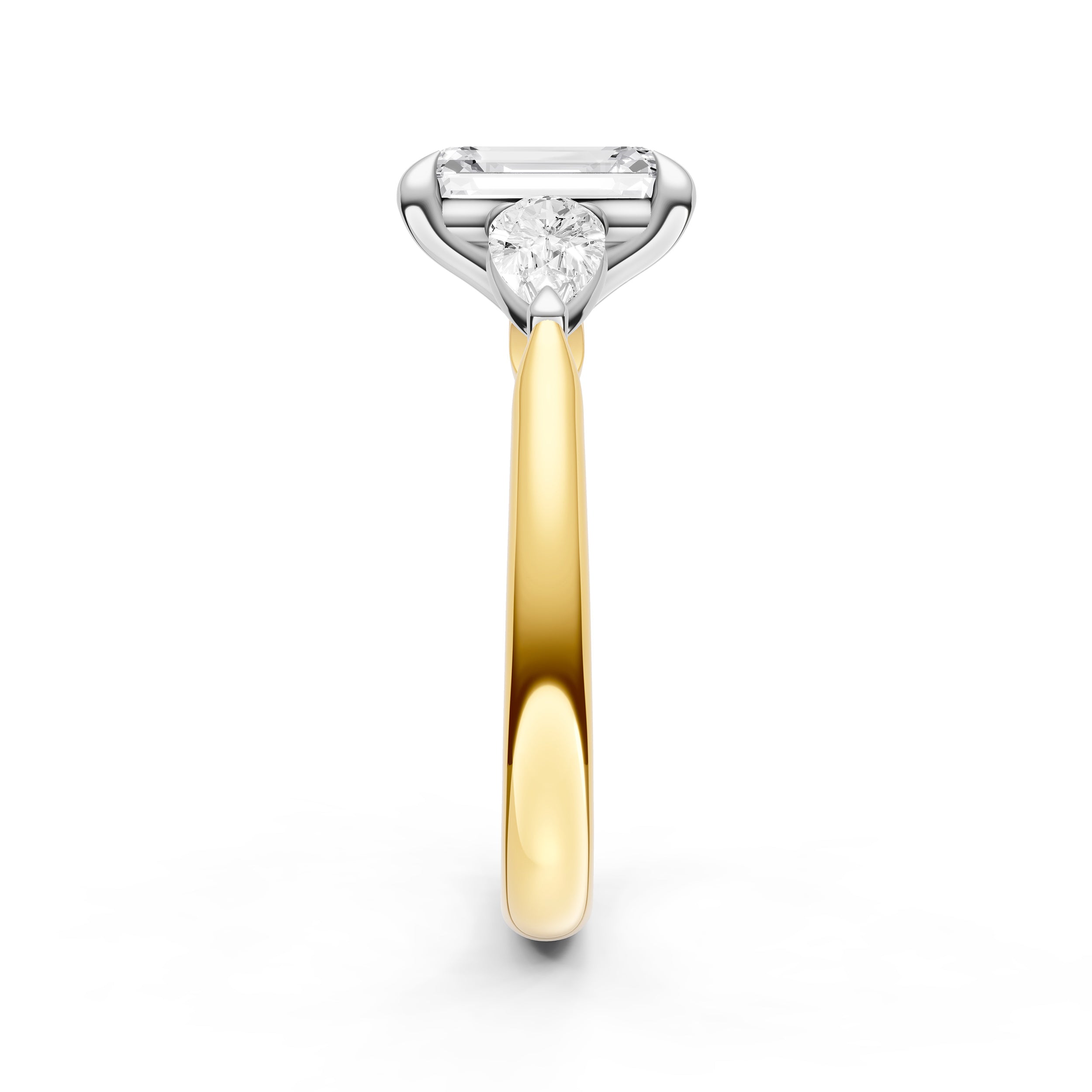 3 Stone Pear Engagement Ring (Emerald Cut)