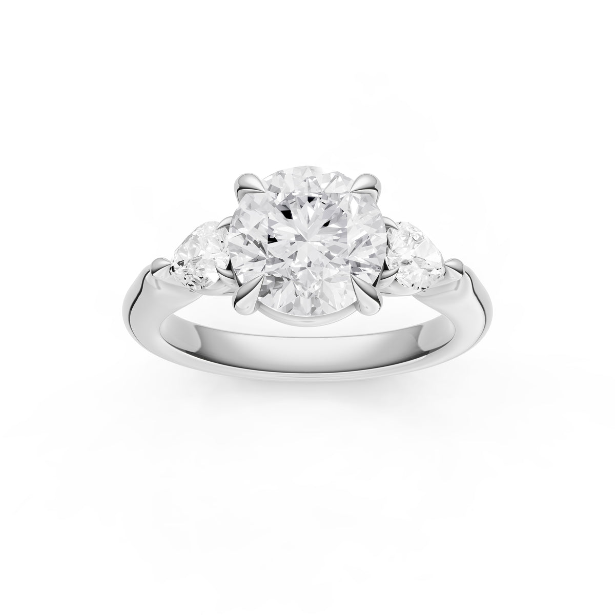 3 Stone Pear Engagement Ring (Round)