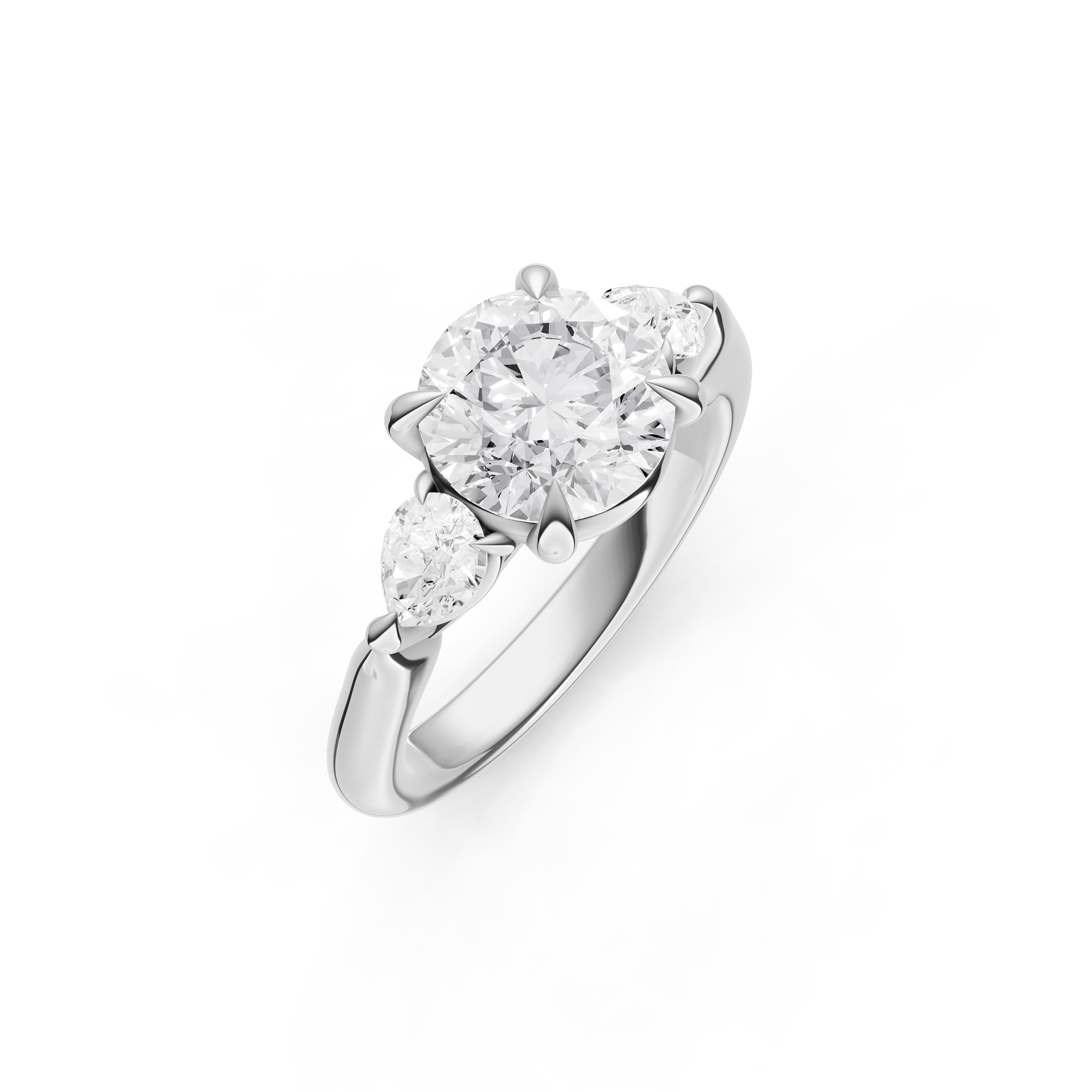 3 Stone Pear Engagement Ring (Round)