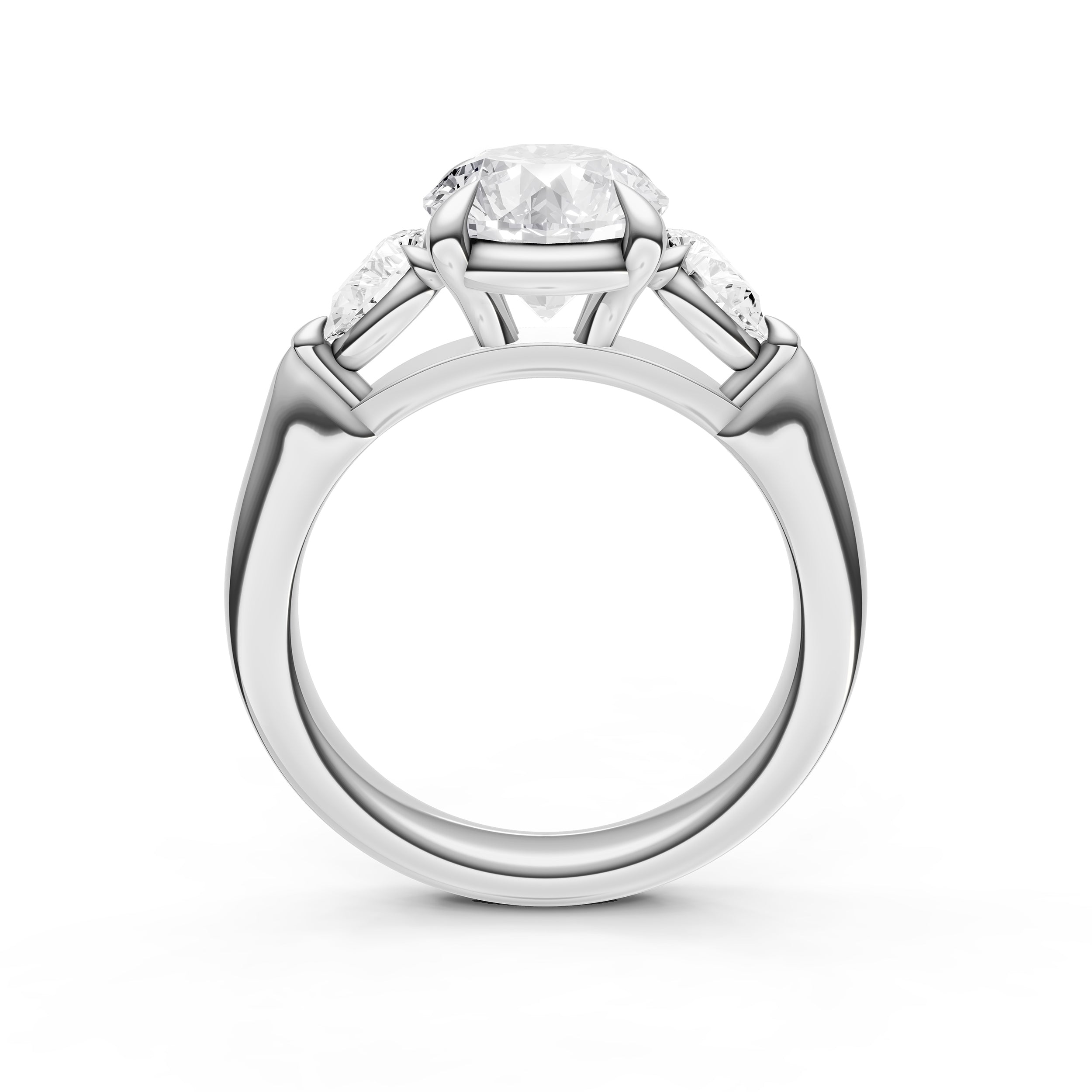 3 Stone Pear Engagement Ring (Round)