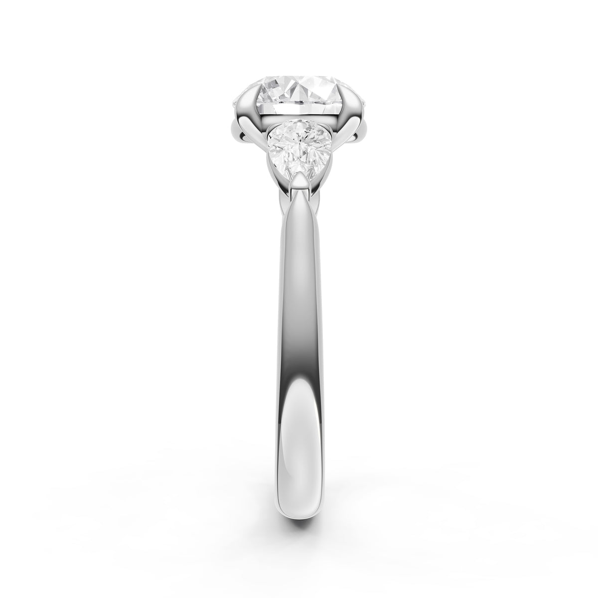 3 Stone Pear Engagement Ring (Round)