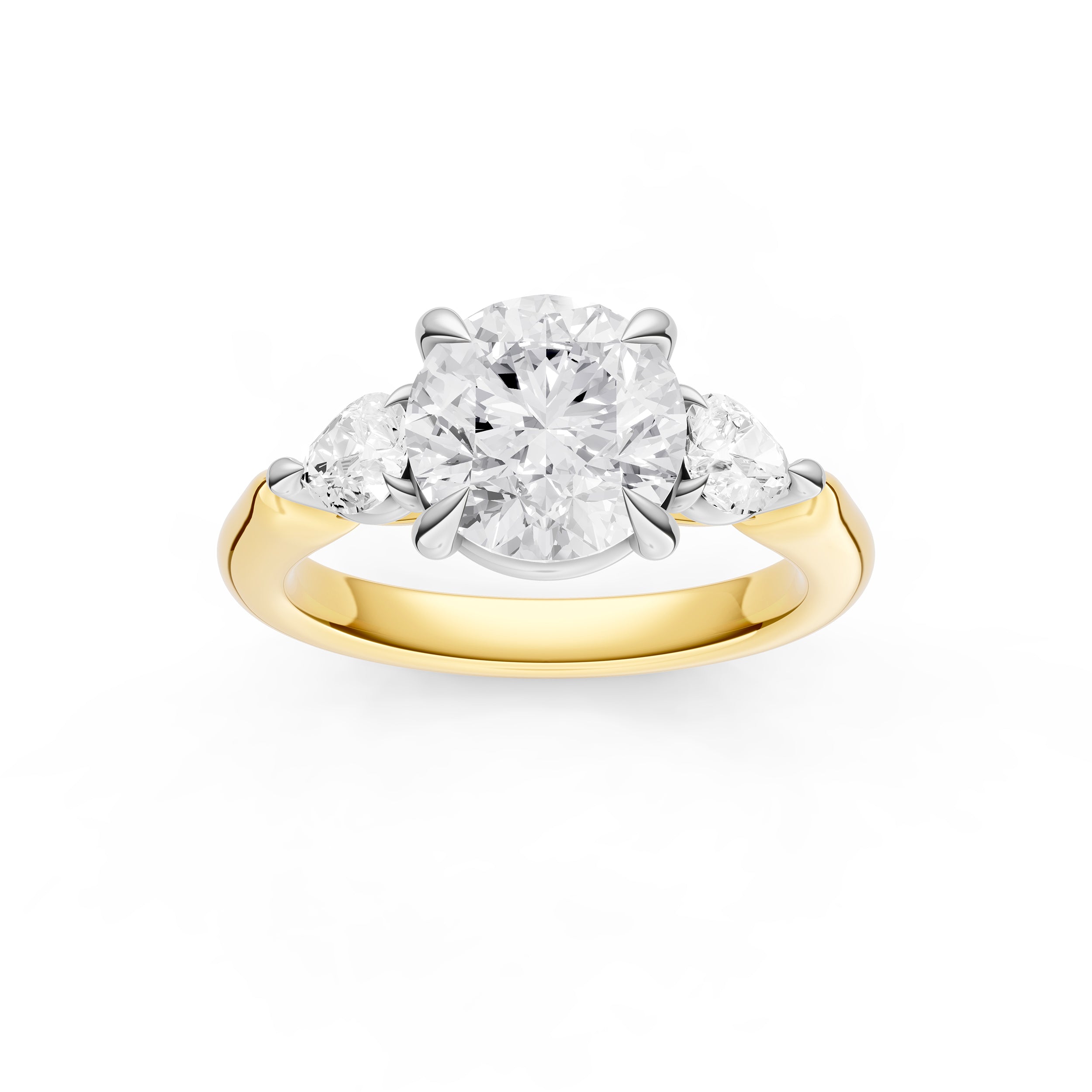 3 Stone Pear Engagement Ring (Round)
