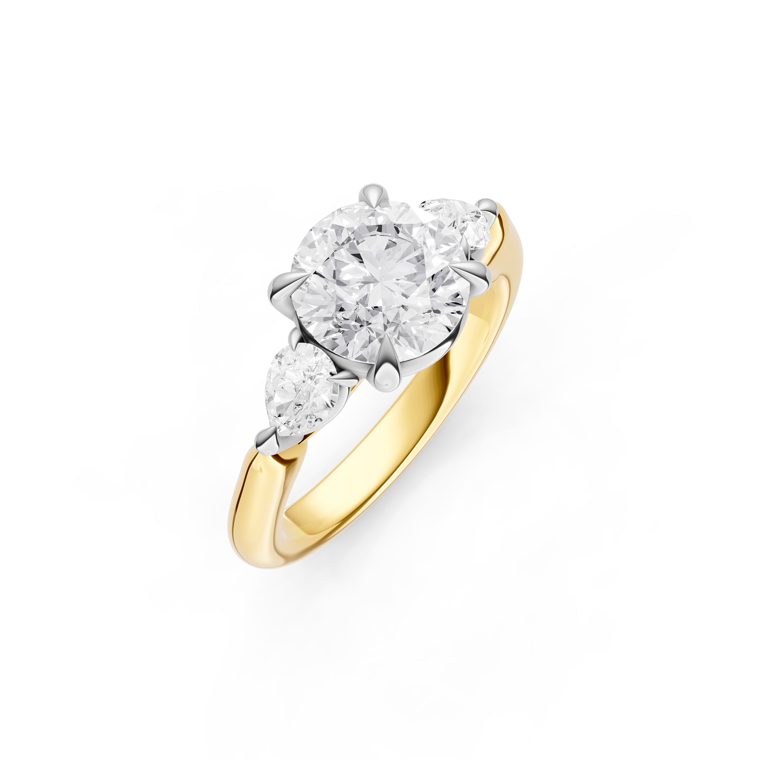 3 Stone Pear Engagement Ring (Round)