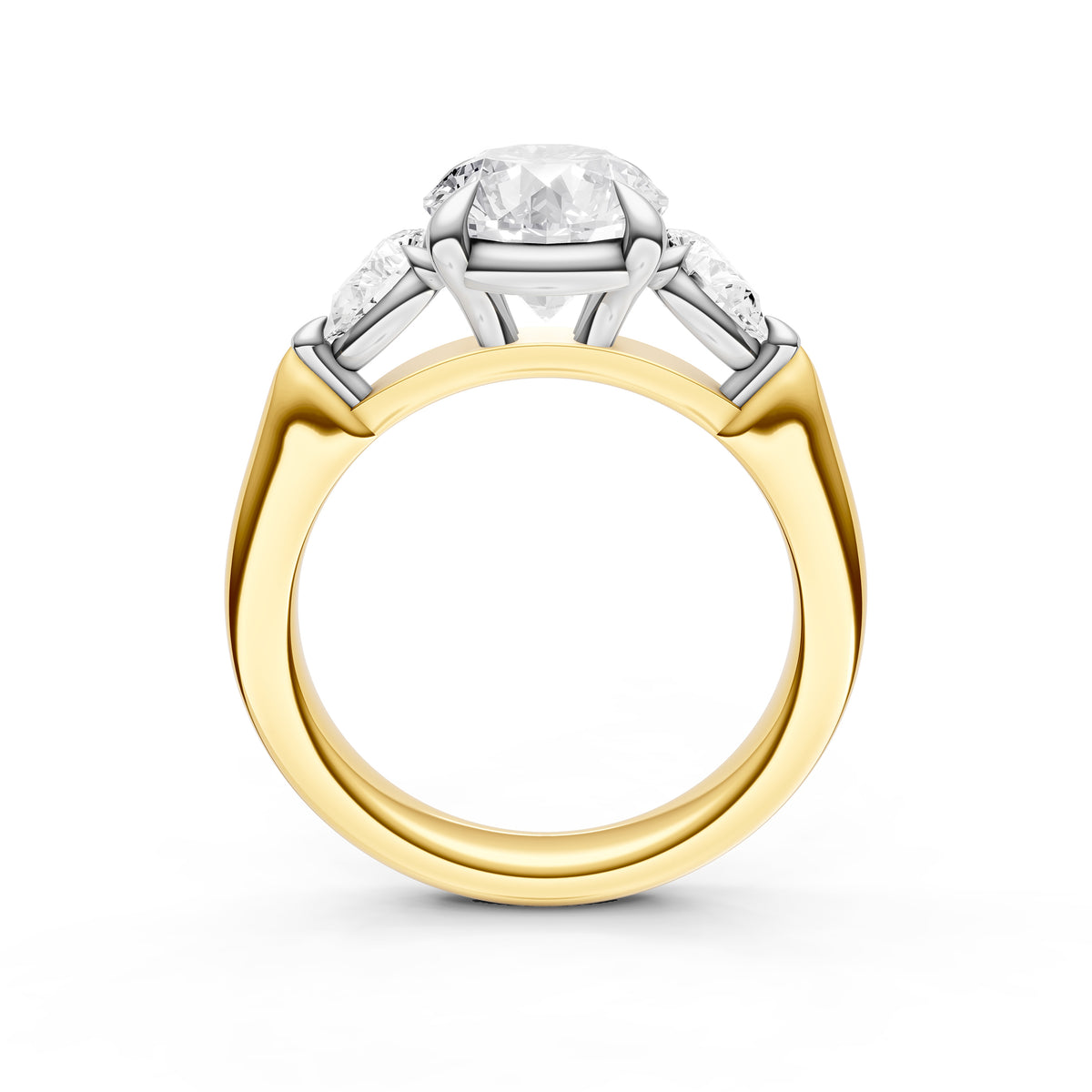 3 Stone Pear Engagement Ring (Round)