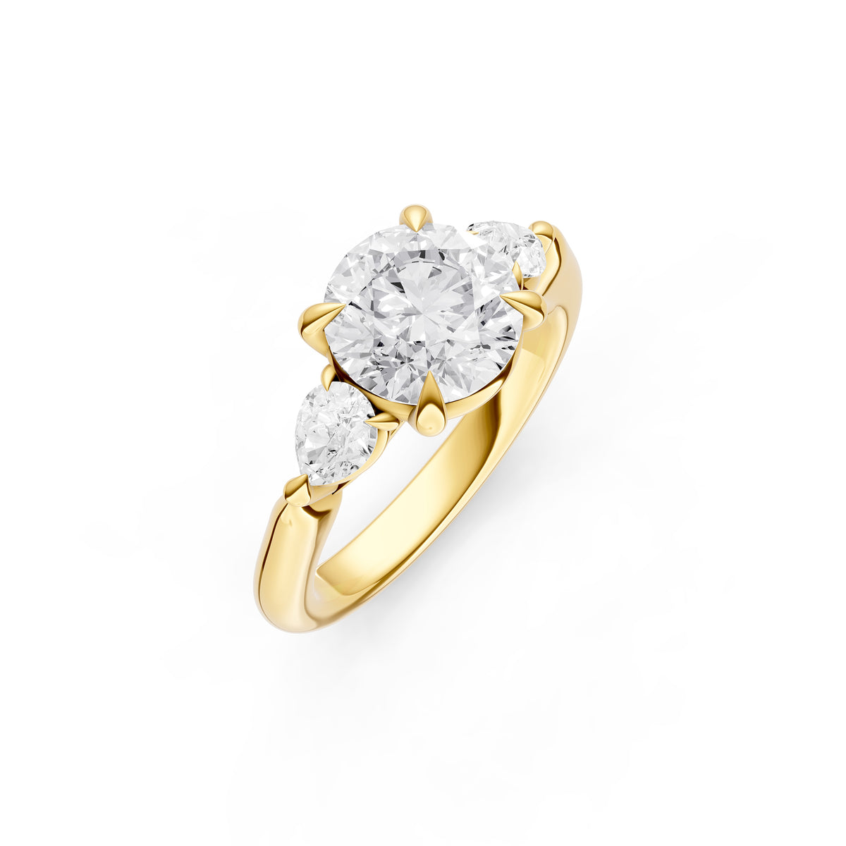 3 Stone Pear Engagement Ring (Round)
