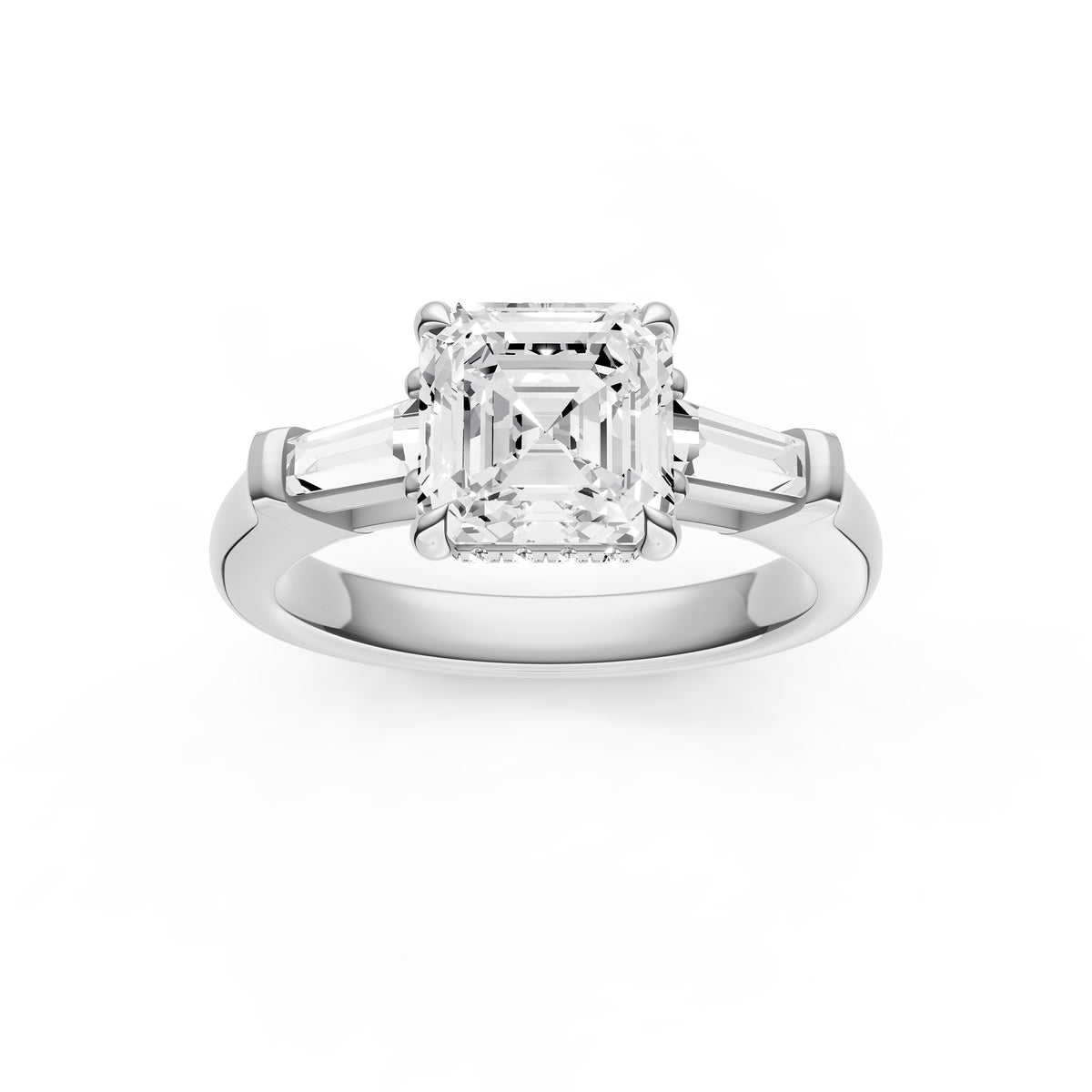 Baguette Hidden Halo Engagement Ring (Asscher)