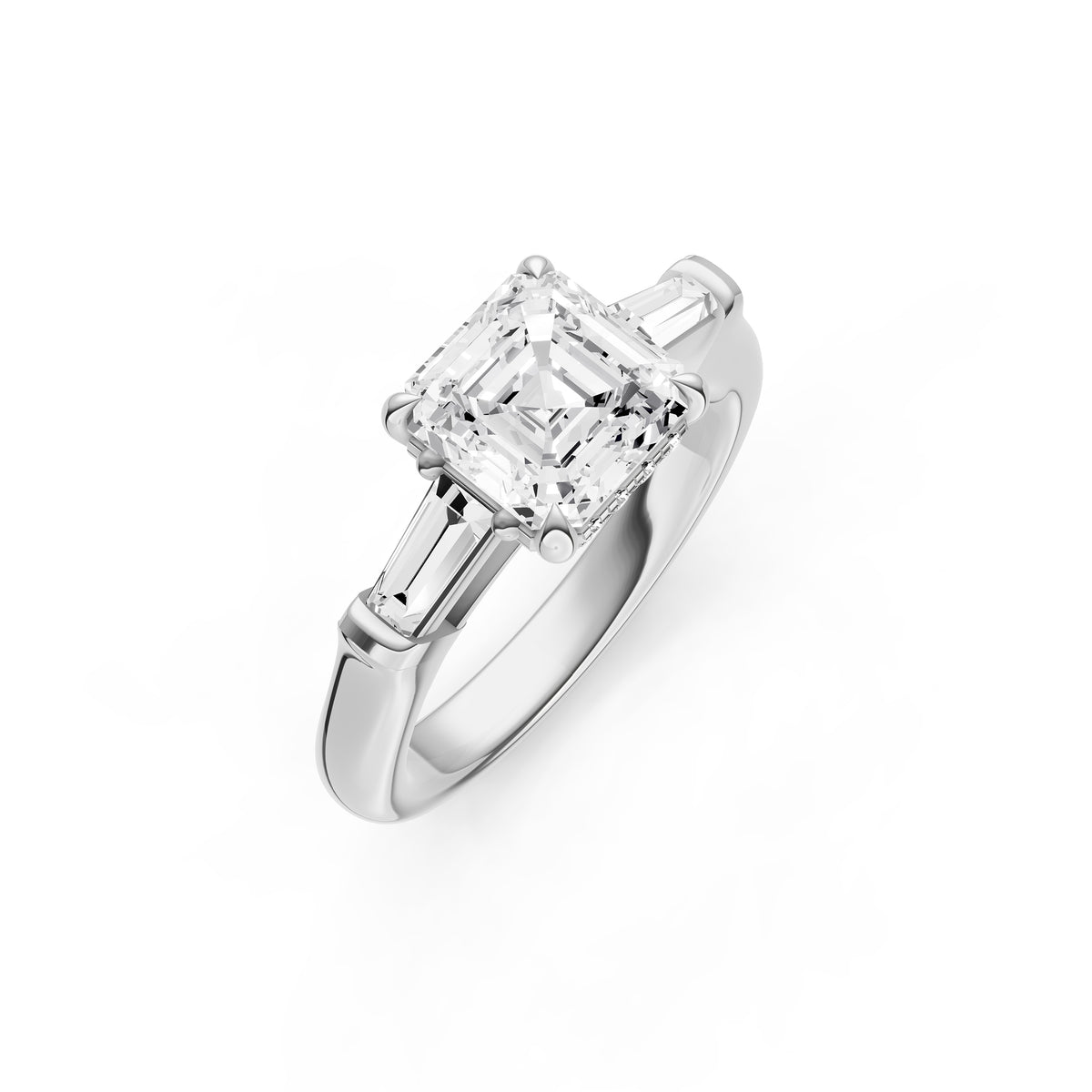 Baguette Hidden Halo Engagement Ring (Asscher)