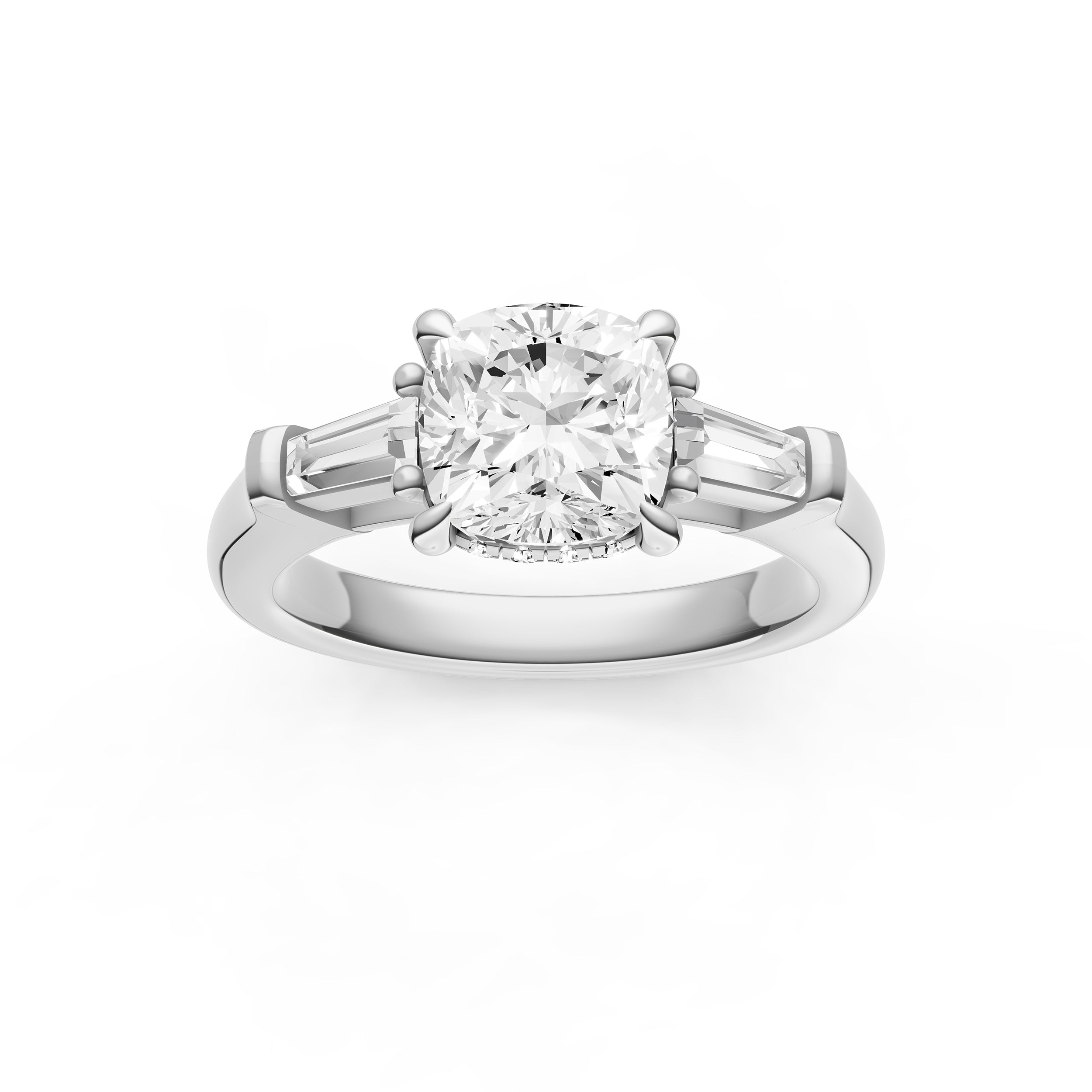 Baguette Hidden Halo Engagement Ring (Cushion)