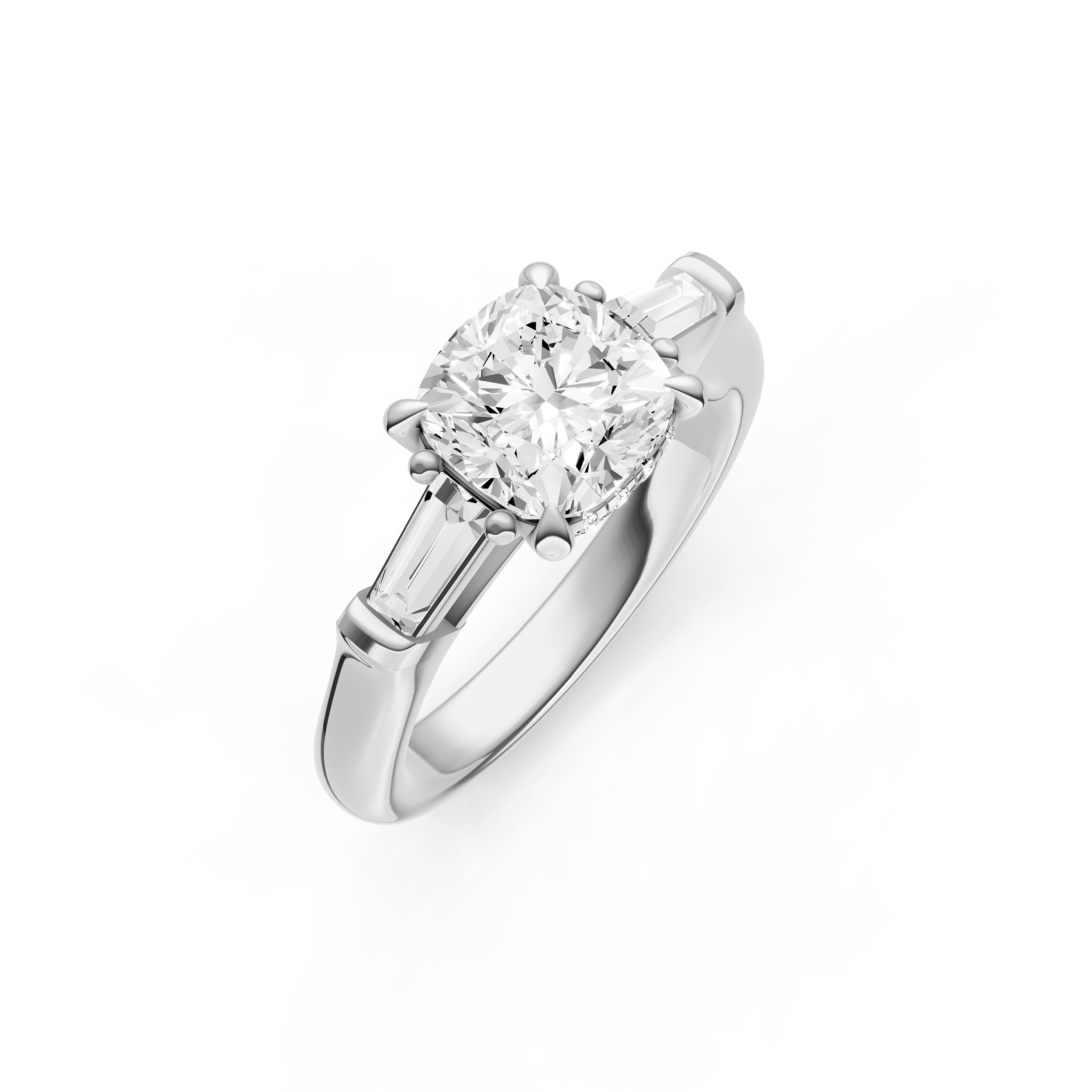 Baguette Hidden Halo Engagement Ring (Cushion)