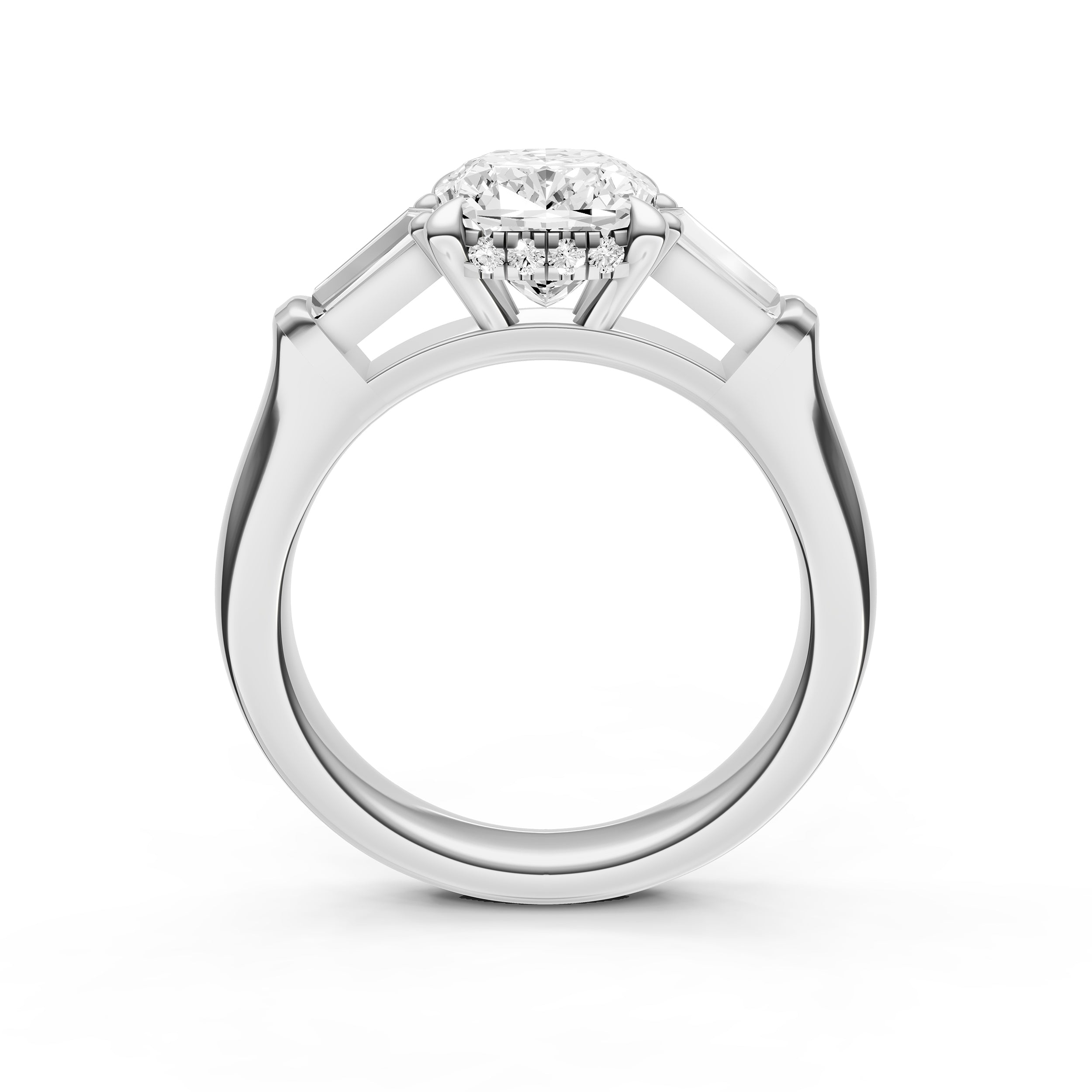 Baguette Hidden Halo Engagement Ring (Cushion)
