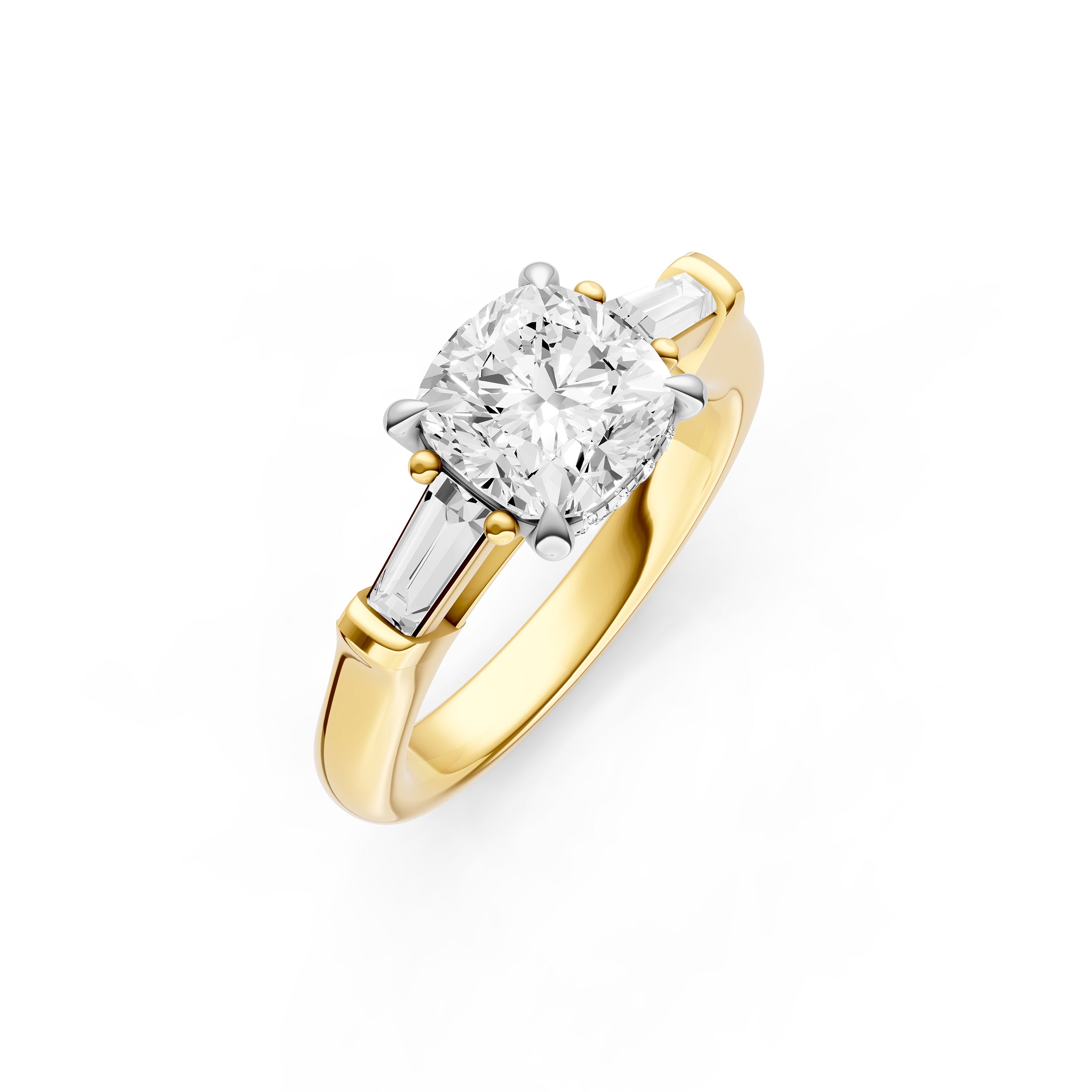 Baguette Hidden Halo Engagement Ring (Cushion)