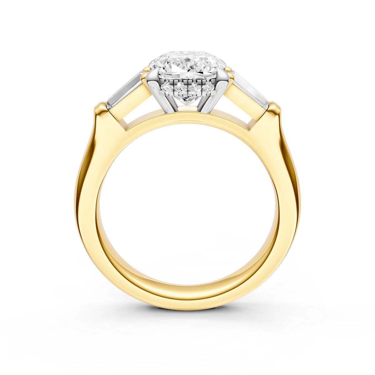 Baguette Hidden Halo Engagement Ring (Cushion)