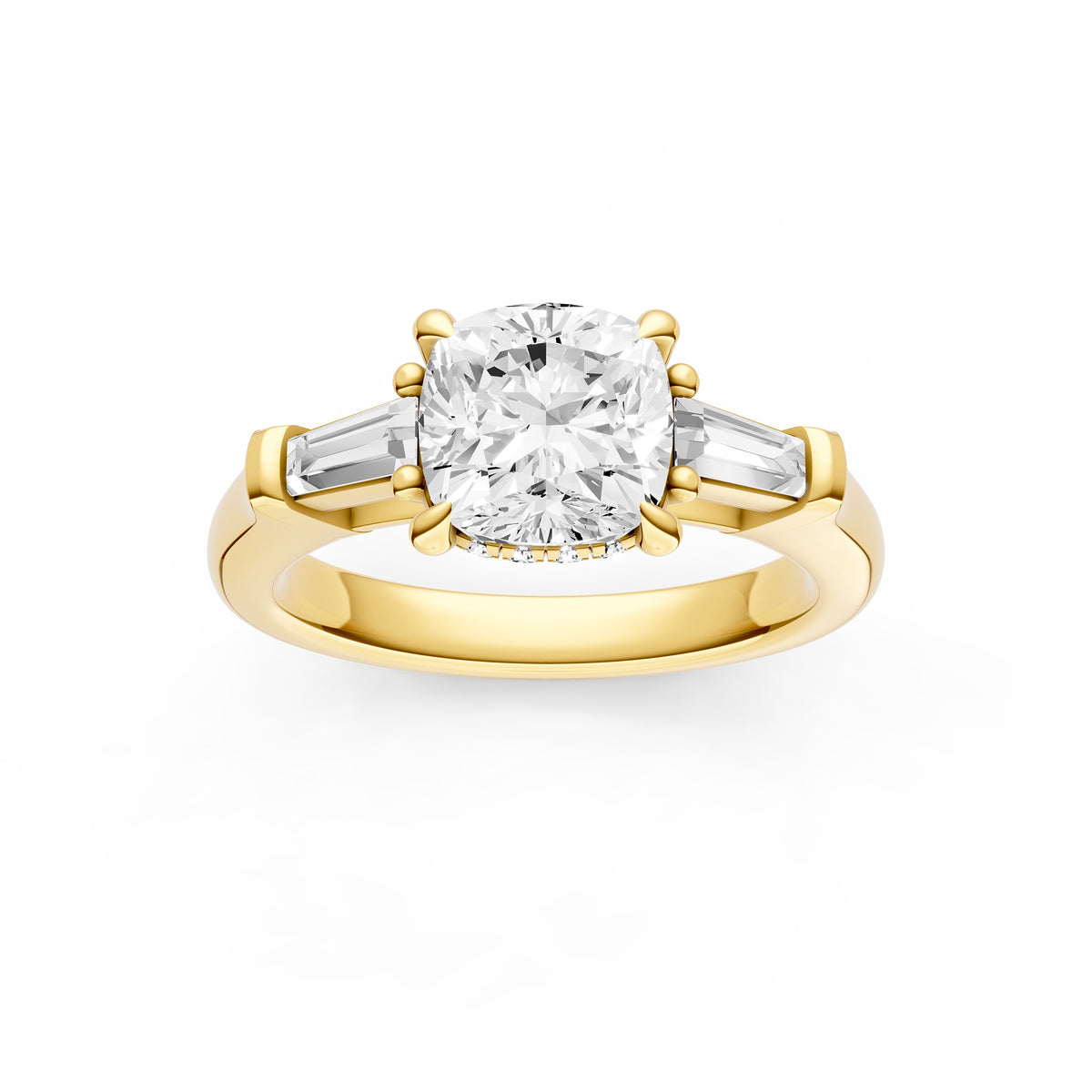 Baguette Hidden Halo Engagement Ring (Cushion)