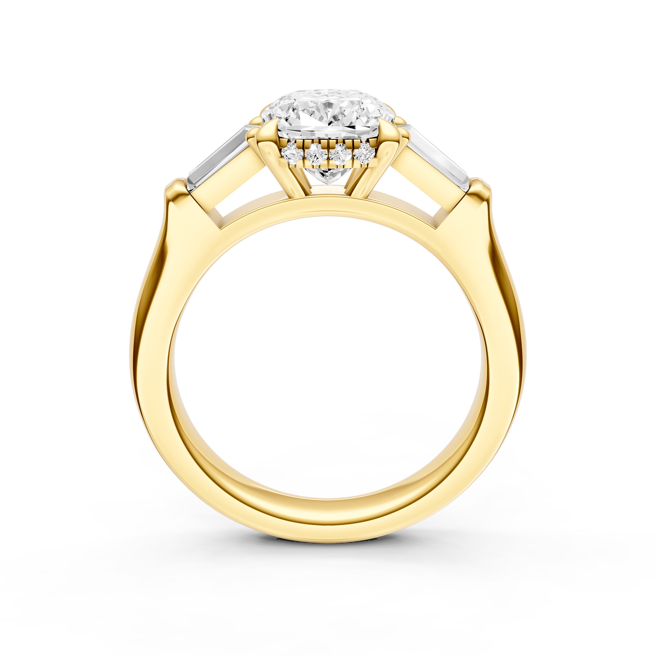 Baguette Hidden Halo Engagement Ring (Cushion)