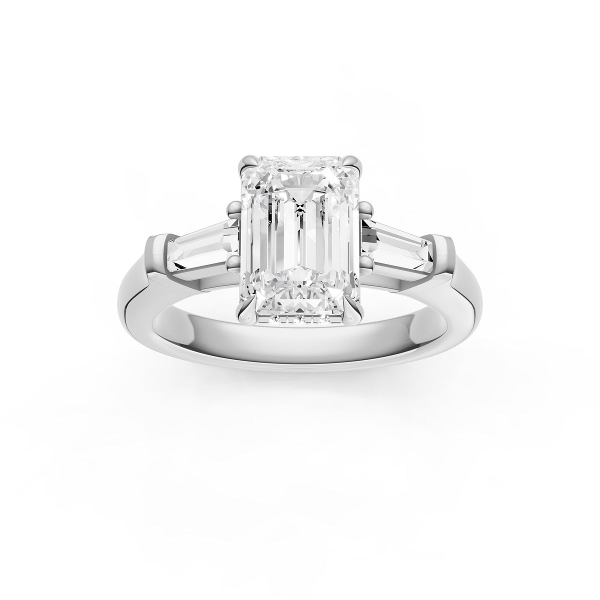 Baguette Hidden Halo Engagement Ring (Emerald Cut)